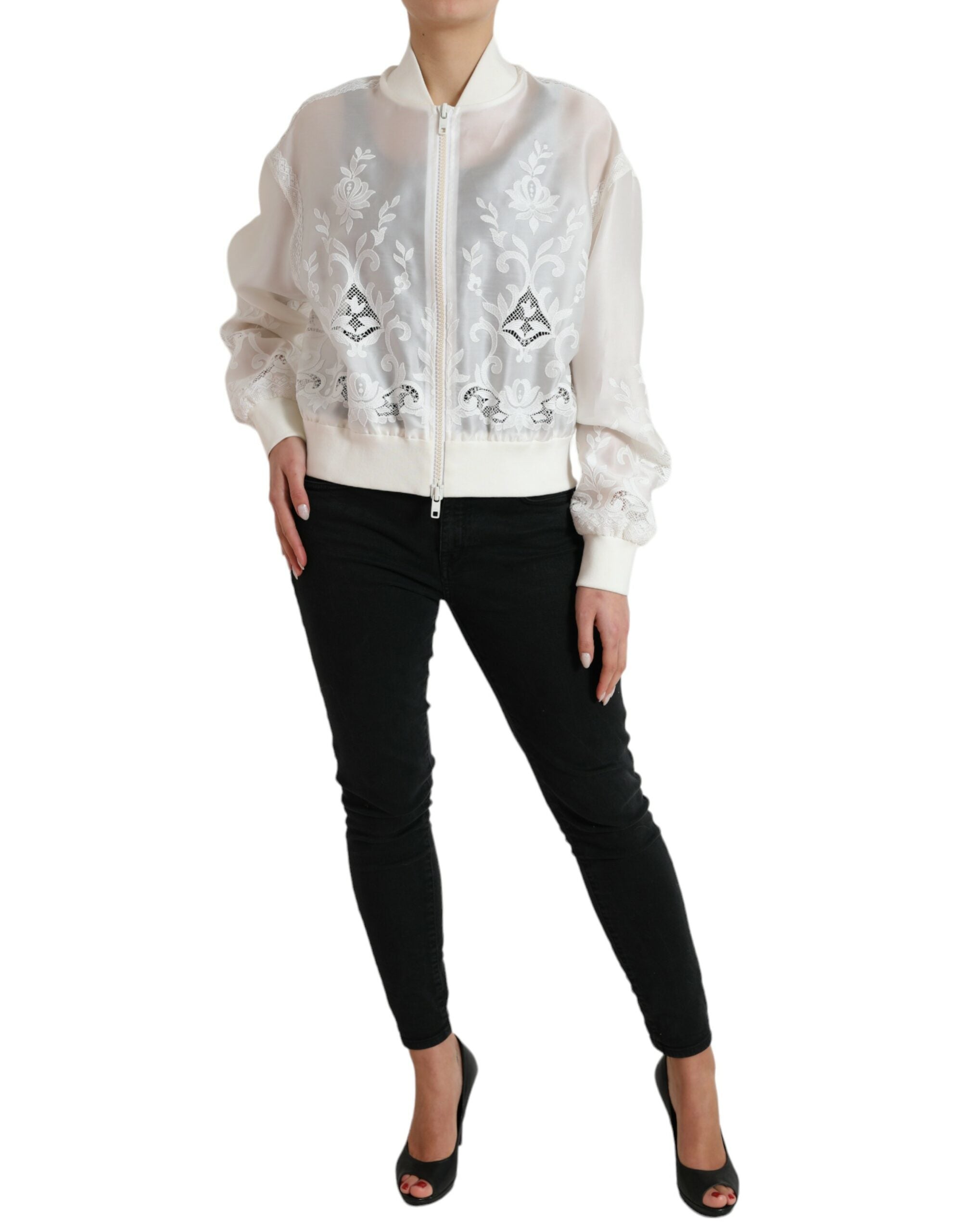 Dolce &amp; Gabbana Elegant White Silk Bomber Jacket