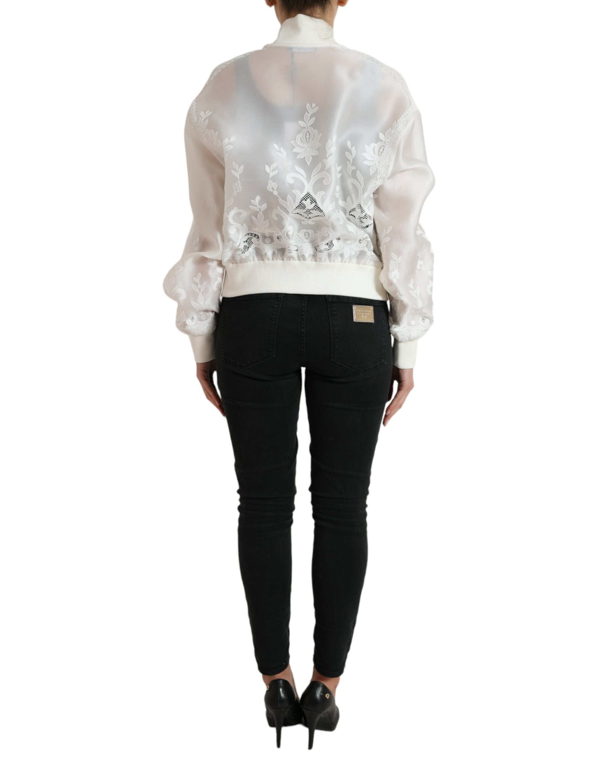 Dolce &amp; Gabbana Elegant White Silk Bomber Jacket