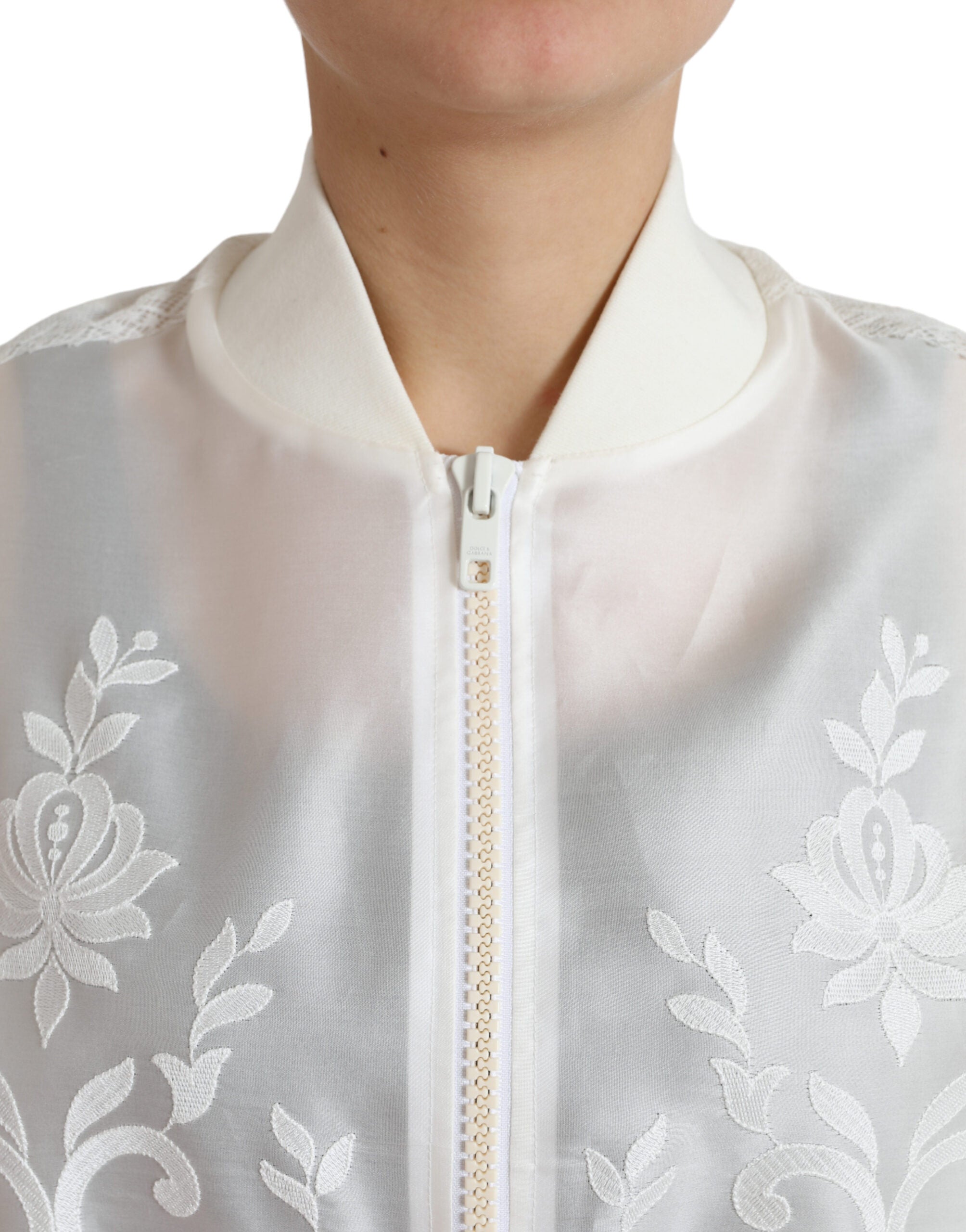 Dolce &amp; Gabbana Elegant White Silk Bomber Jacket