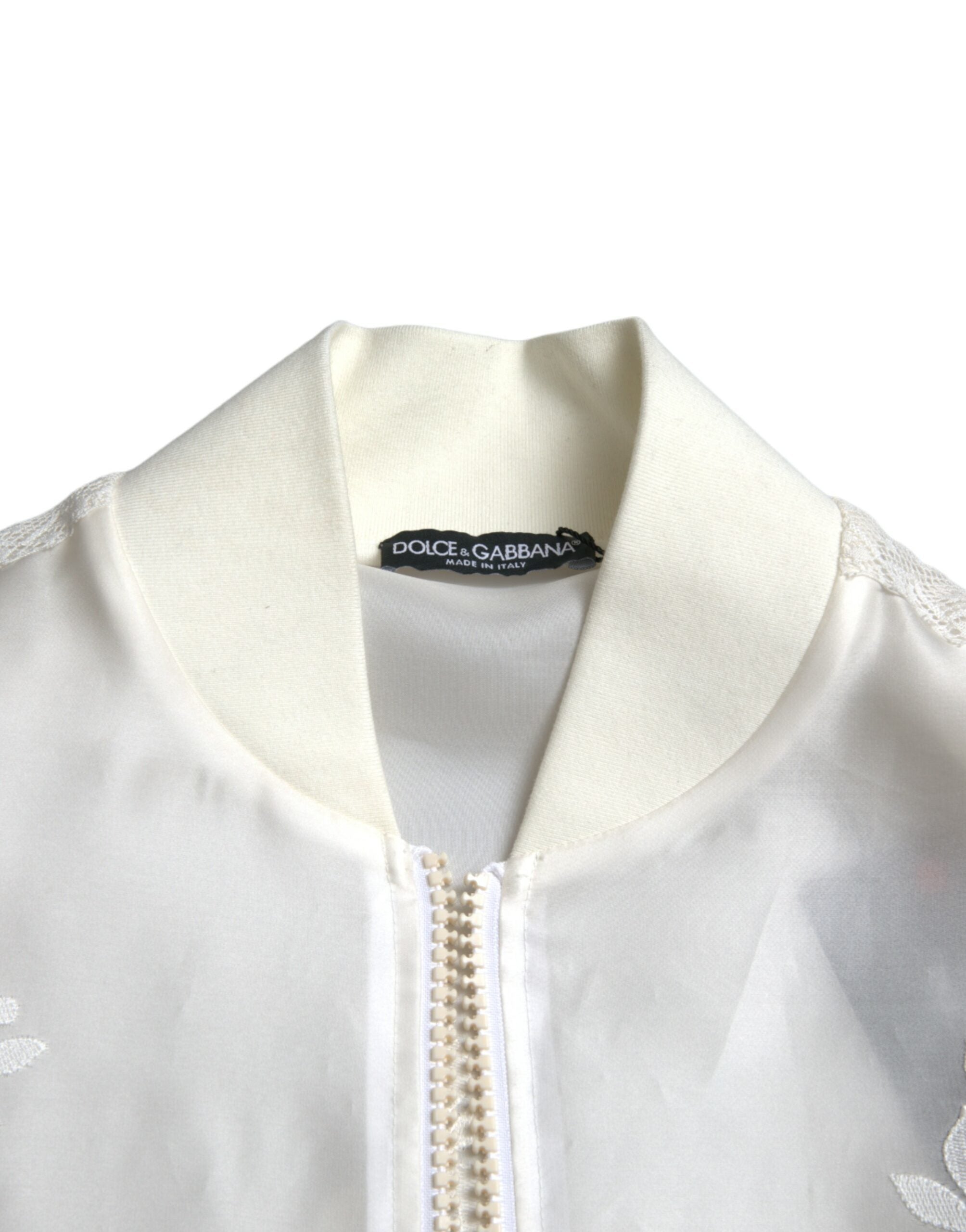 Dolce &amp; Gabbana Elegant White Silk Bomber Jacket