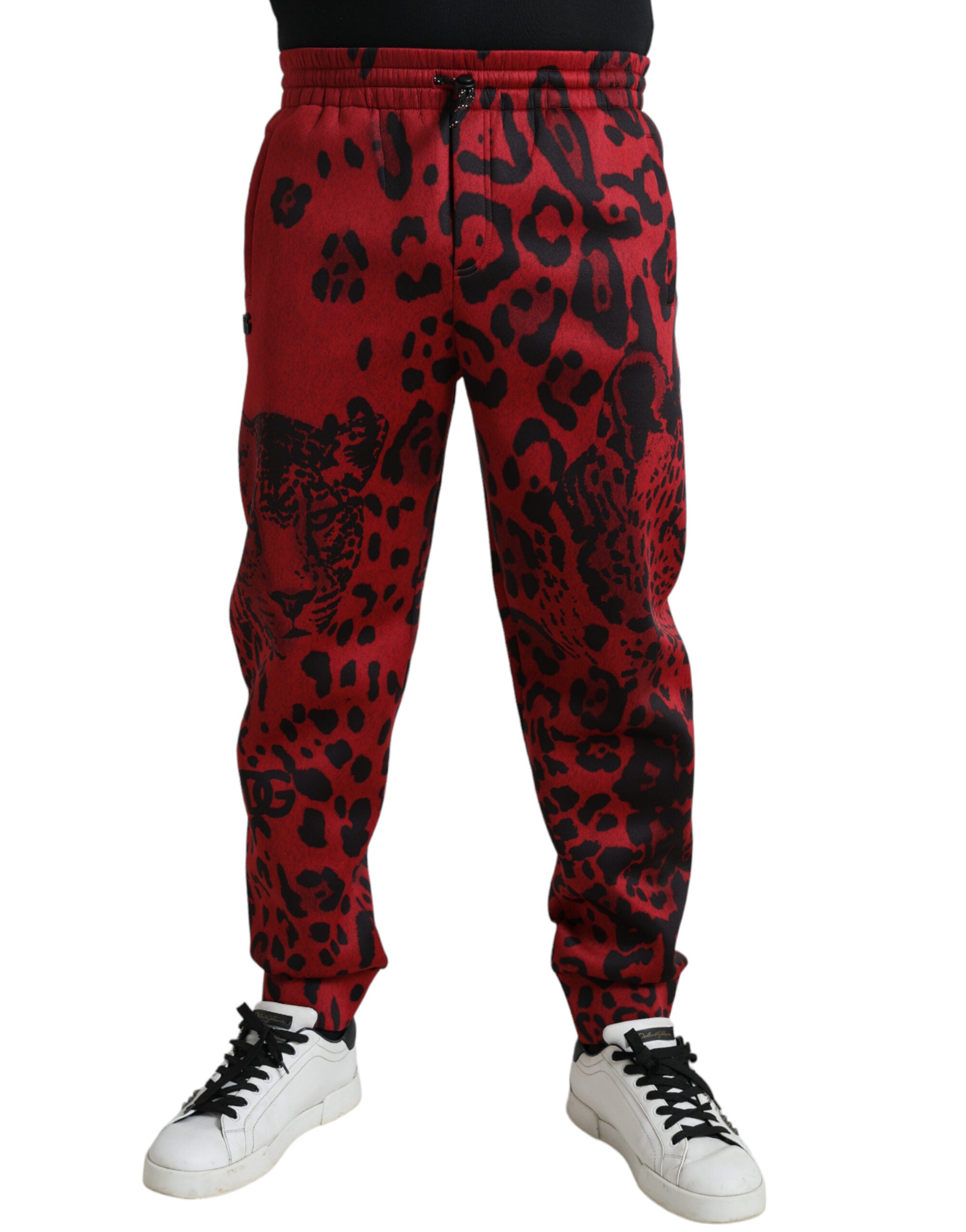 Dolce &amp; Gabbana Elegant Leopard Print Joggers σε κόκκινο και μαύρο