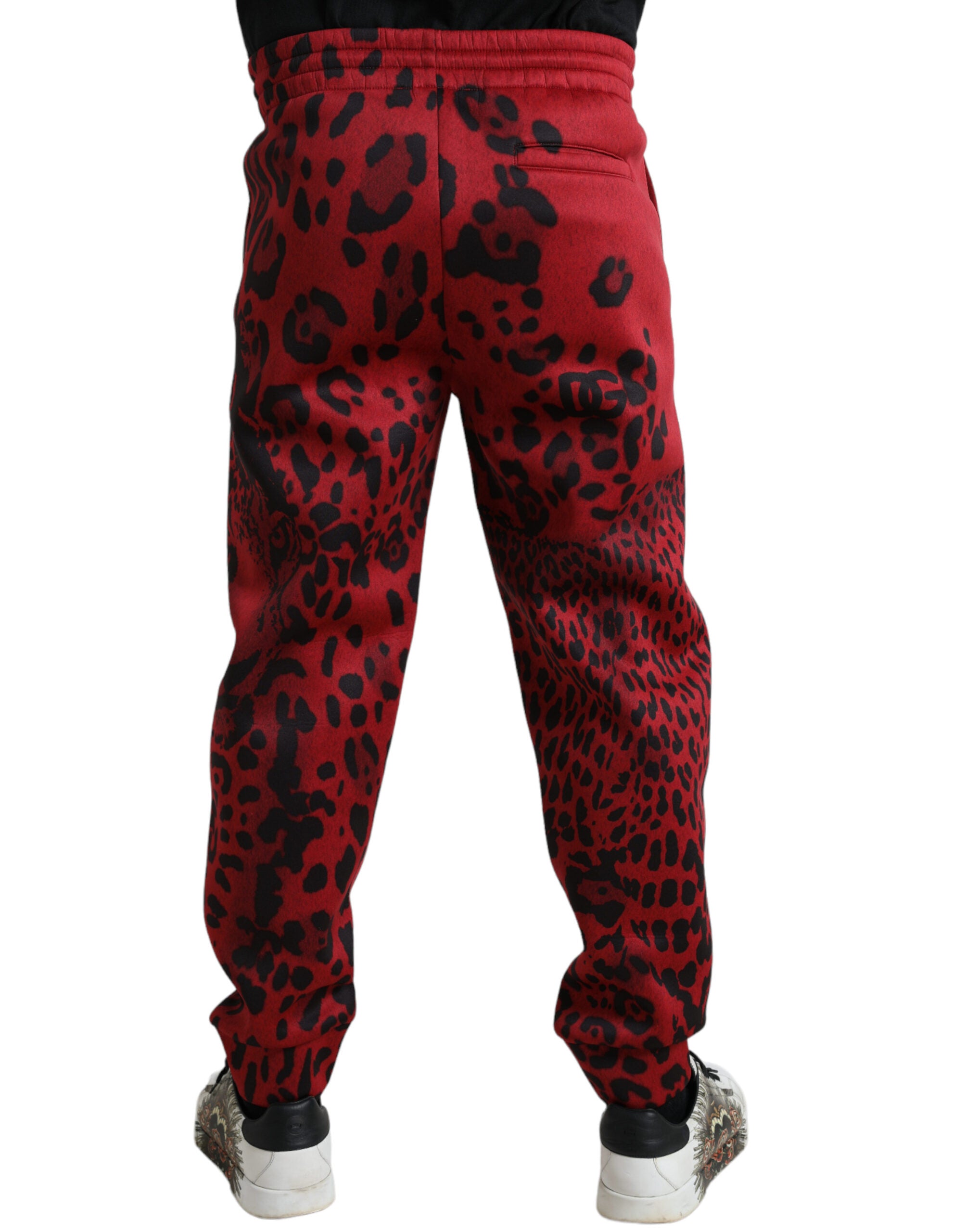 Dolce &amp; Gabbana Elegant Leopard Print Joggers σε κόκκινο και μαύρο