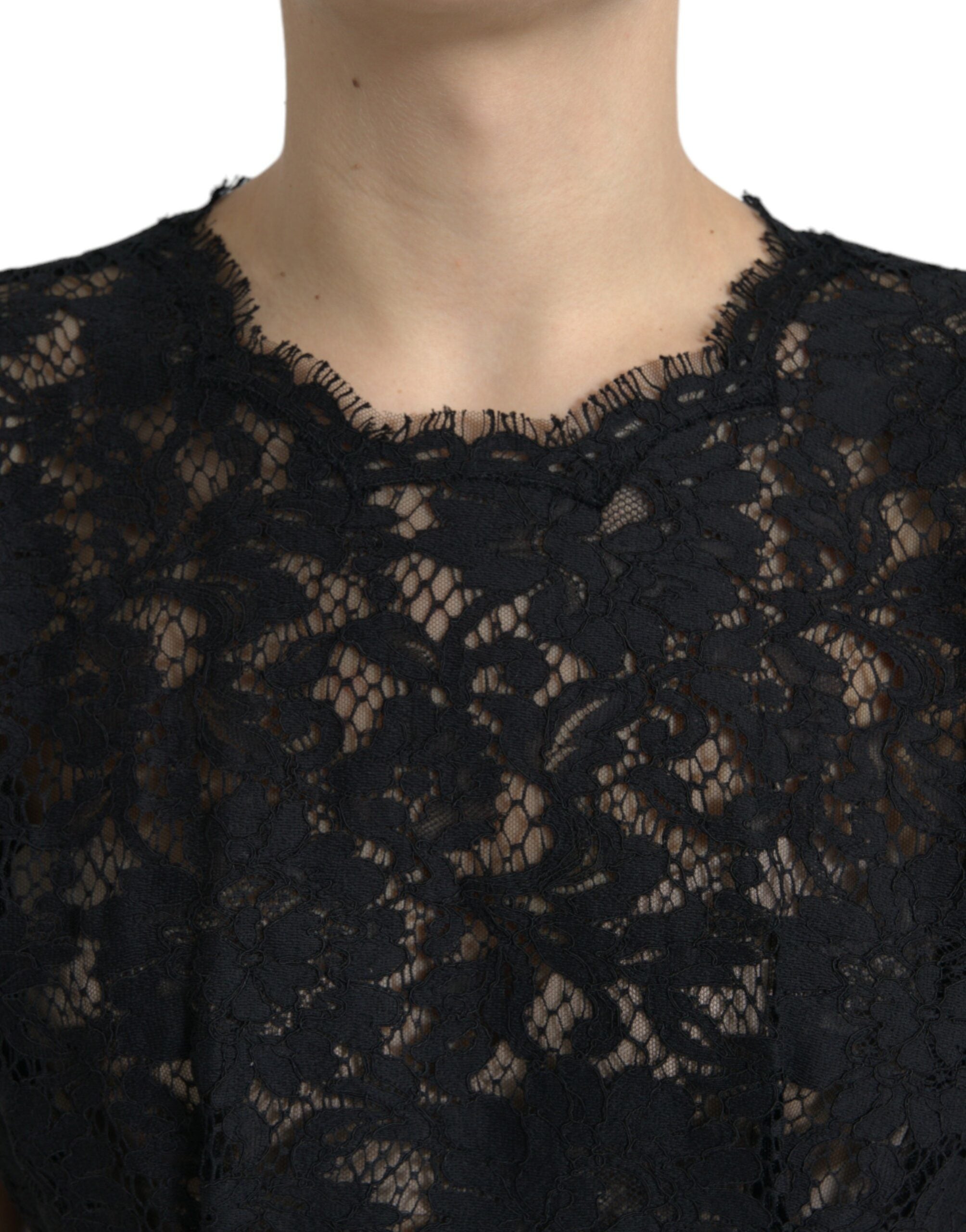 Μίνι φόρεμα Dolce &amp; Gabbana Κομψό Μαύρο Floral Lace A-Line