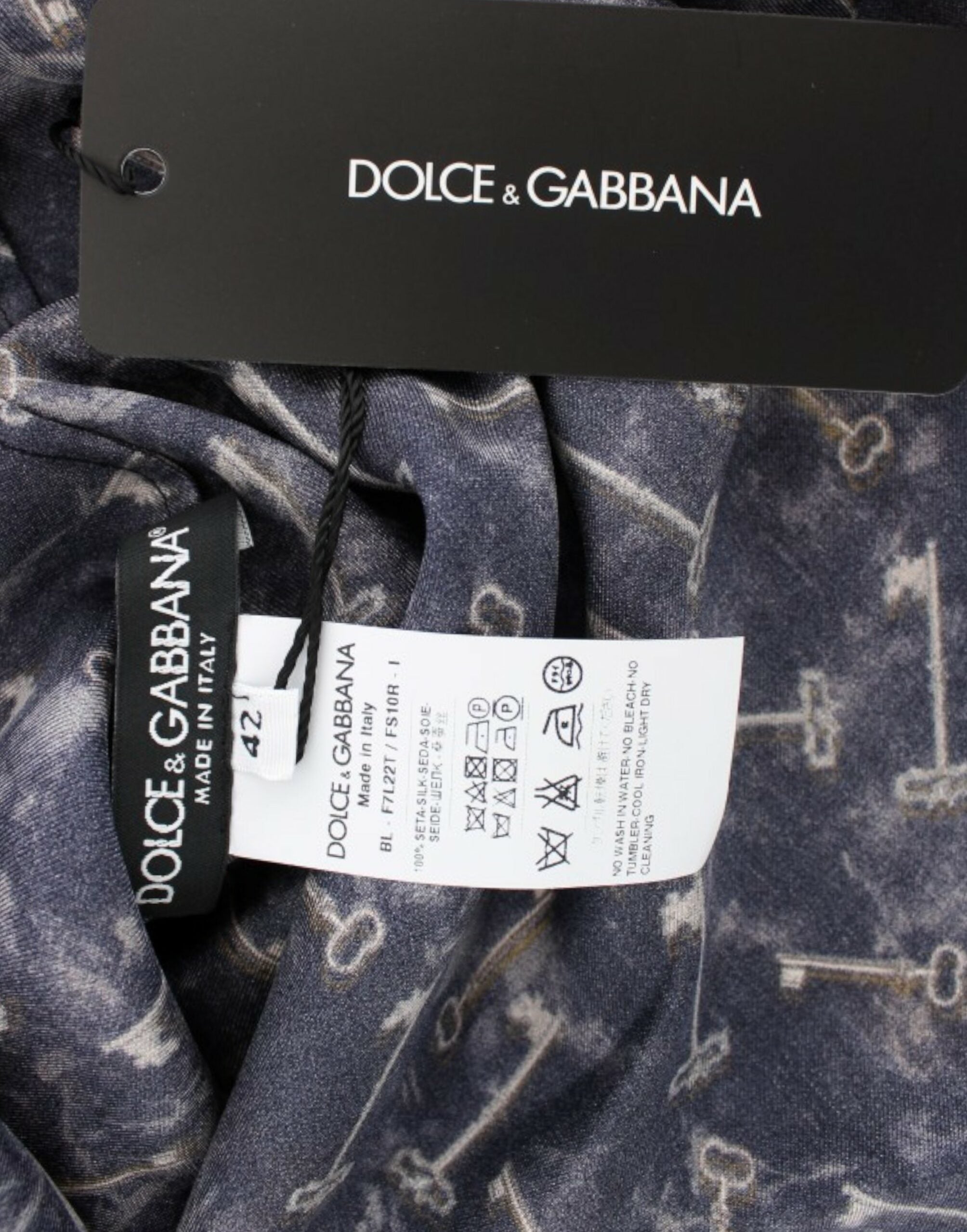 Dolce &amp; Gabbana Enchanted Sicily Silk Μπλούζα με τύπωμα χρυσών κλειδιών