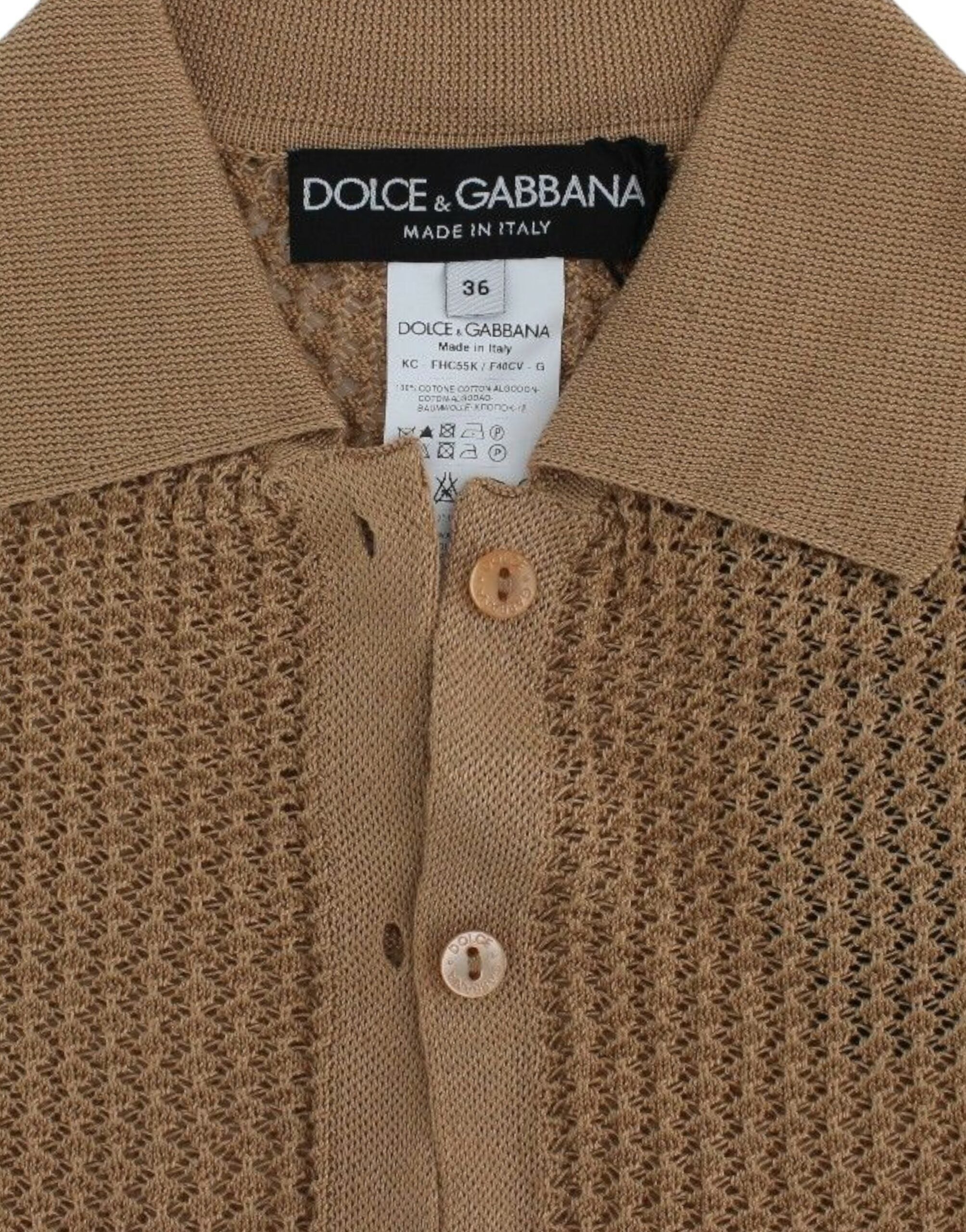 Πλεκτό βαμβακερό πόλο ζακέτα Dolce &amp; Gabbana Beige