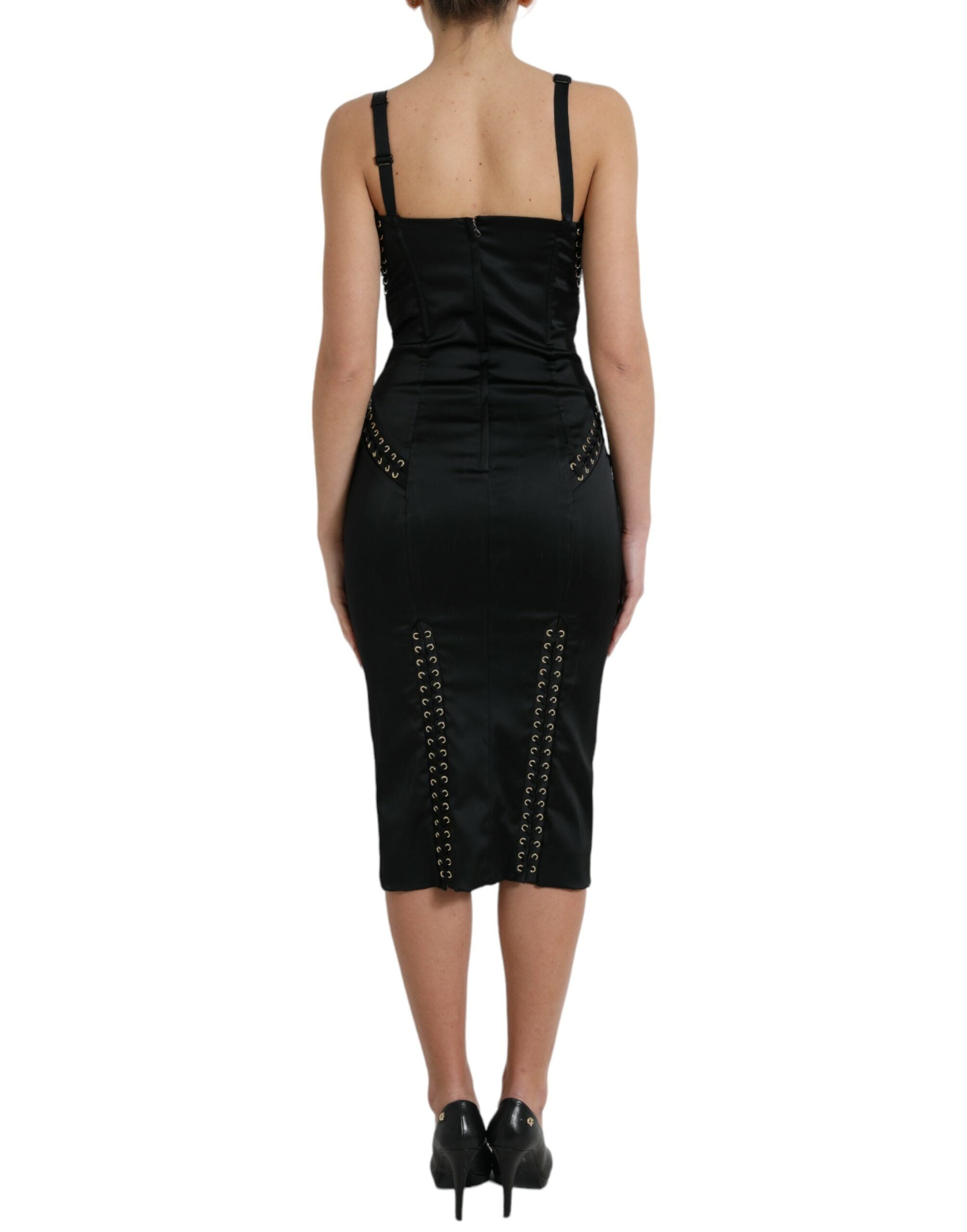 Dolce &amp; Gabbana Κομψό Μαύρο Lace-Up Midi Bodycon φόρεμα