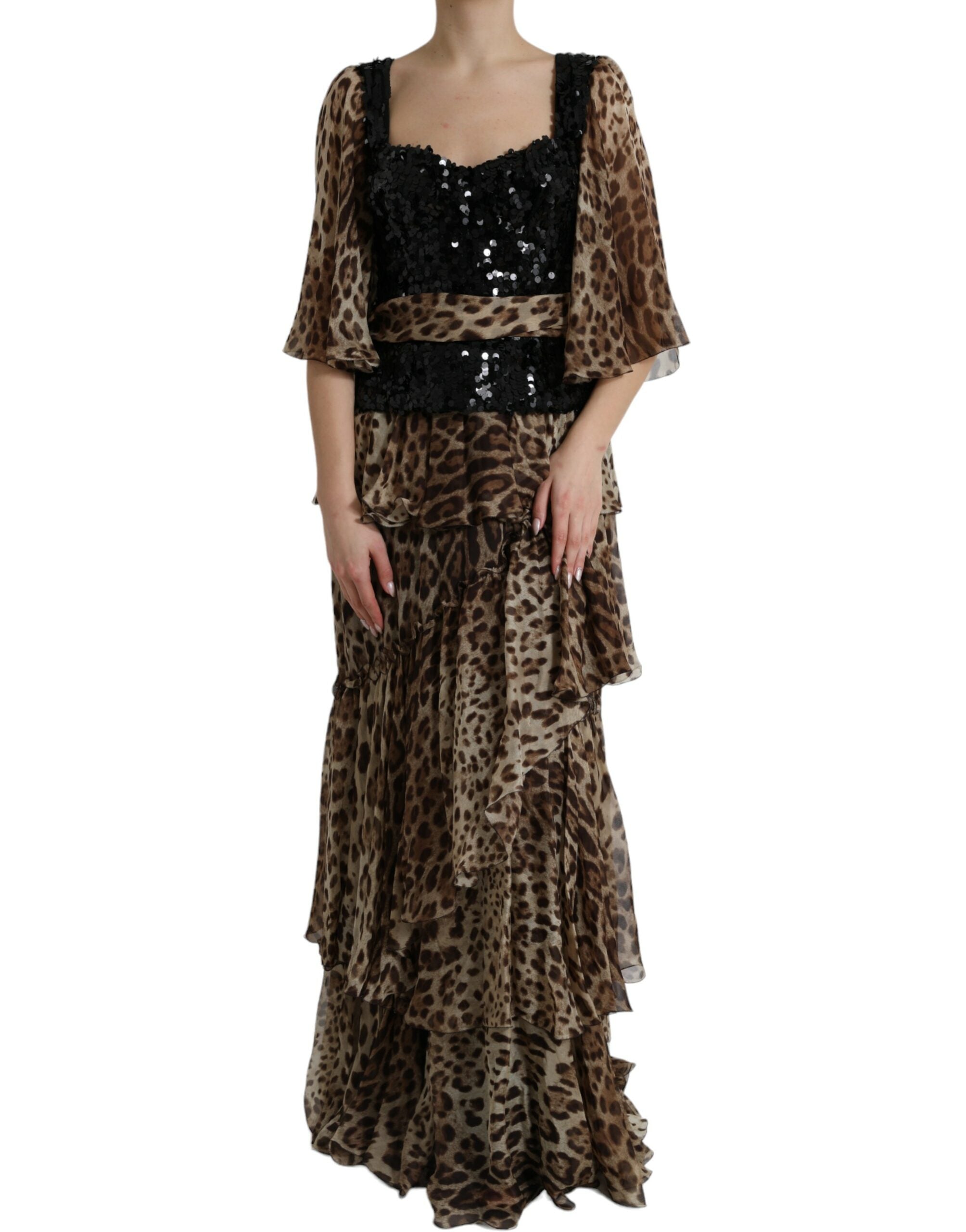 Κομψό φόρεμα Dolce &amp; Gabbana με Leopard Sequin Tiered