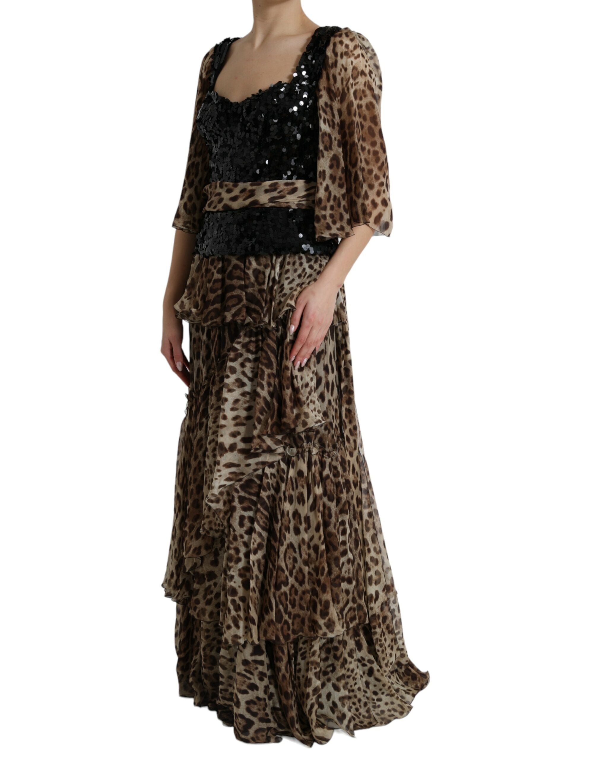 Κομψό φόρεμα Dolce &amp; Gabbana με Leopard Sequin Tiered