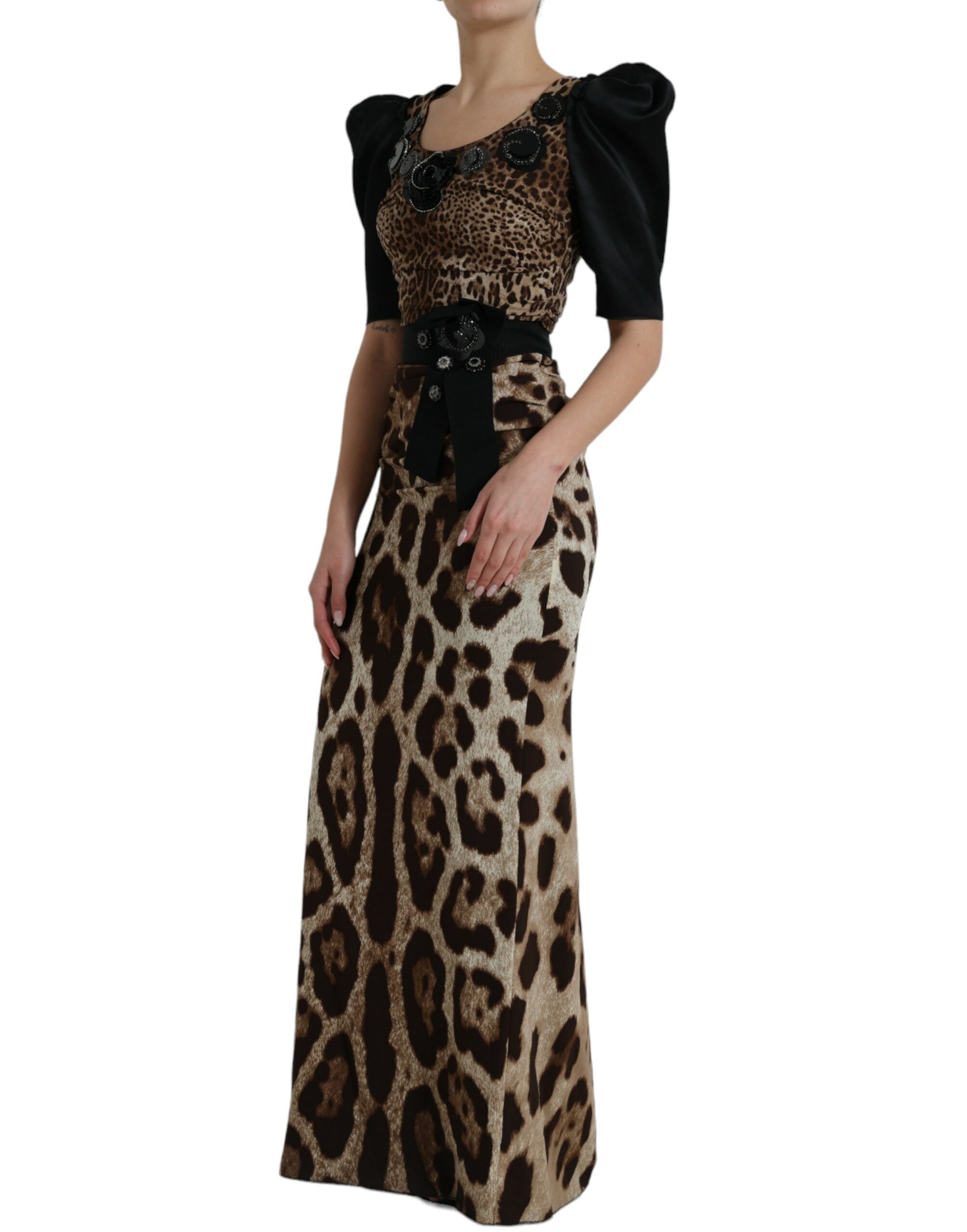 Dolce &amp; Gabbana Silk Leopard Διακοσμημένο Μακρύ Φόρεμα