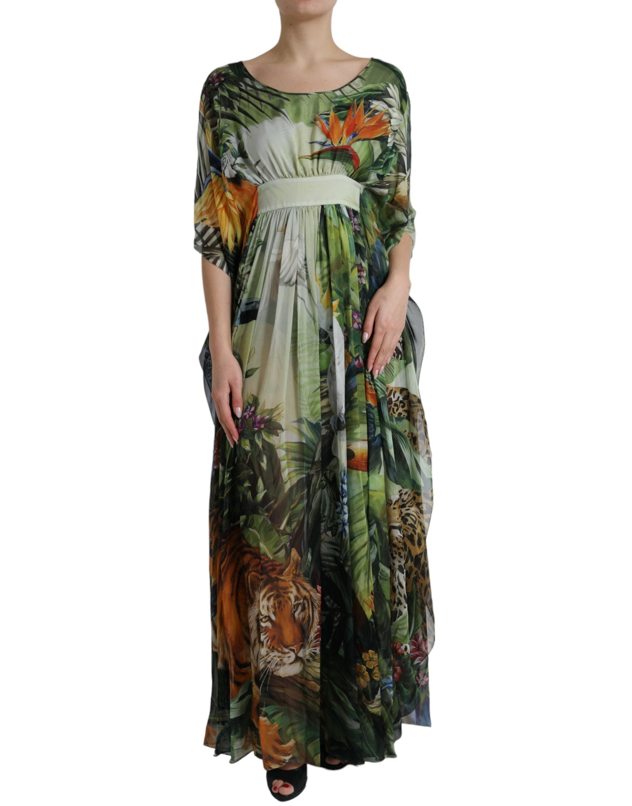 Dolce &amp; Gabbana Elegant Jungle Print Maxi Silk φόρεμα