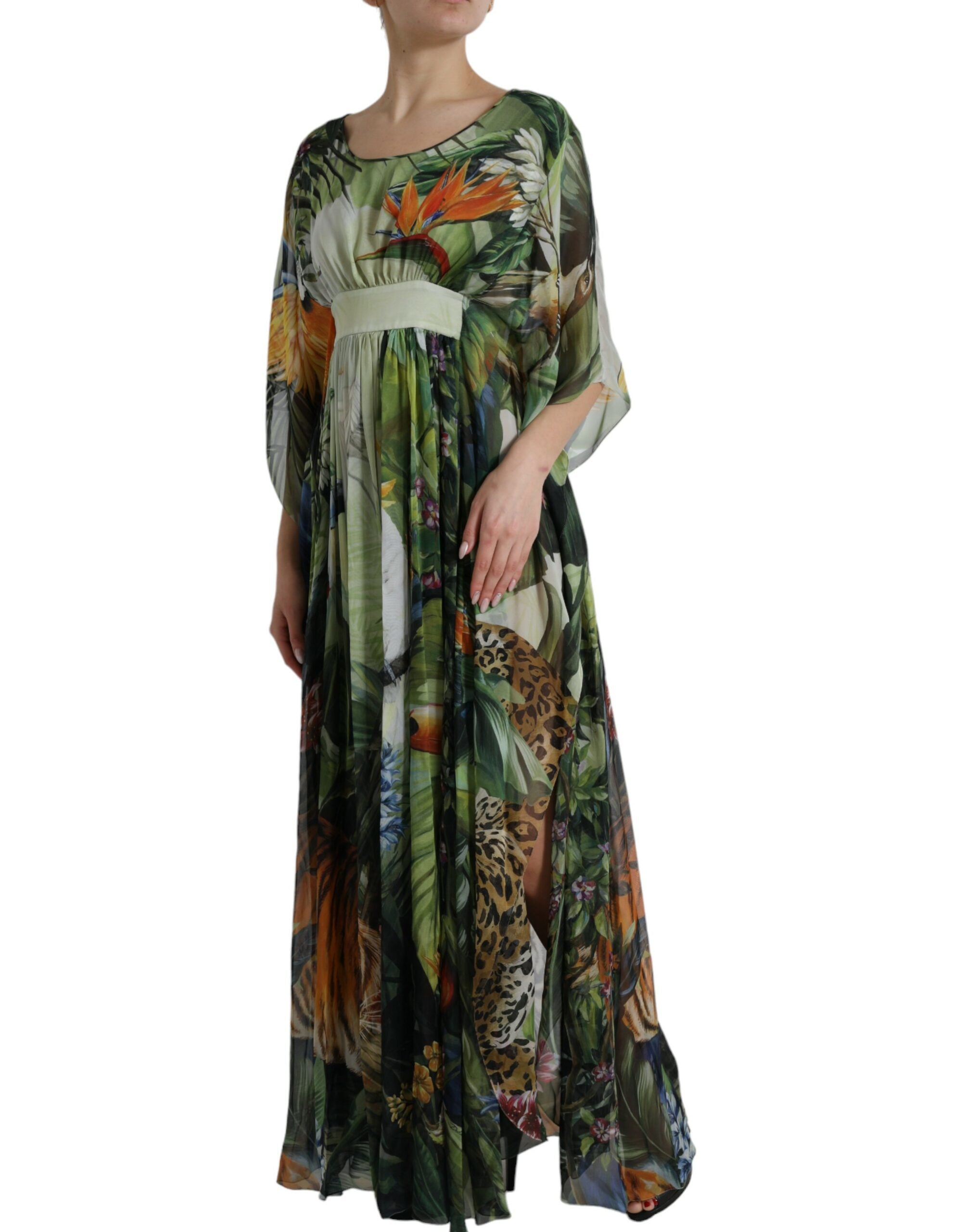 Dolce &amp; Gabbana Elegant Jungle Print Maxi Silk φόρεμα