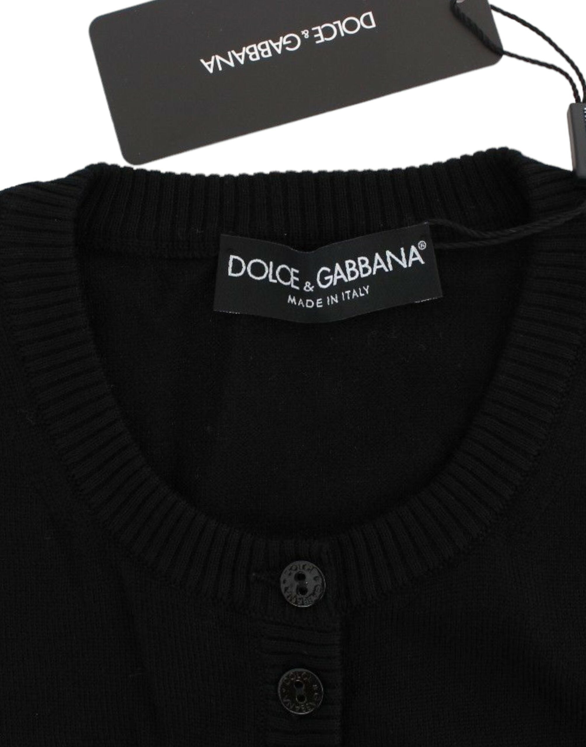 Κομψό πουλόβερ ζακέτα από μαύρο μάλλινο Dolce &amp; Gabbana