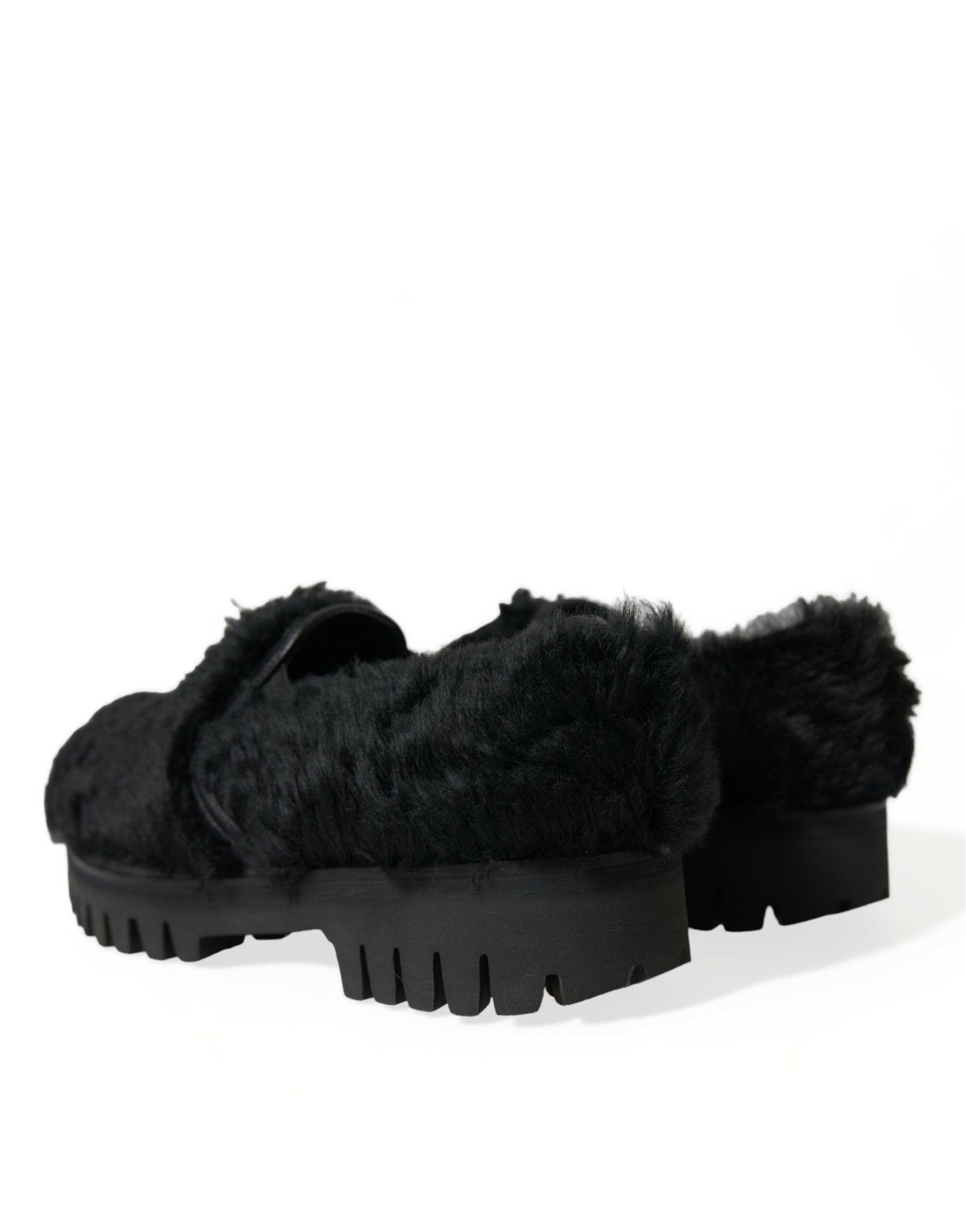 Dolce &amp; Gabbana Elegant Black Fur Slip On Loafers για άνδρες