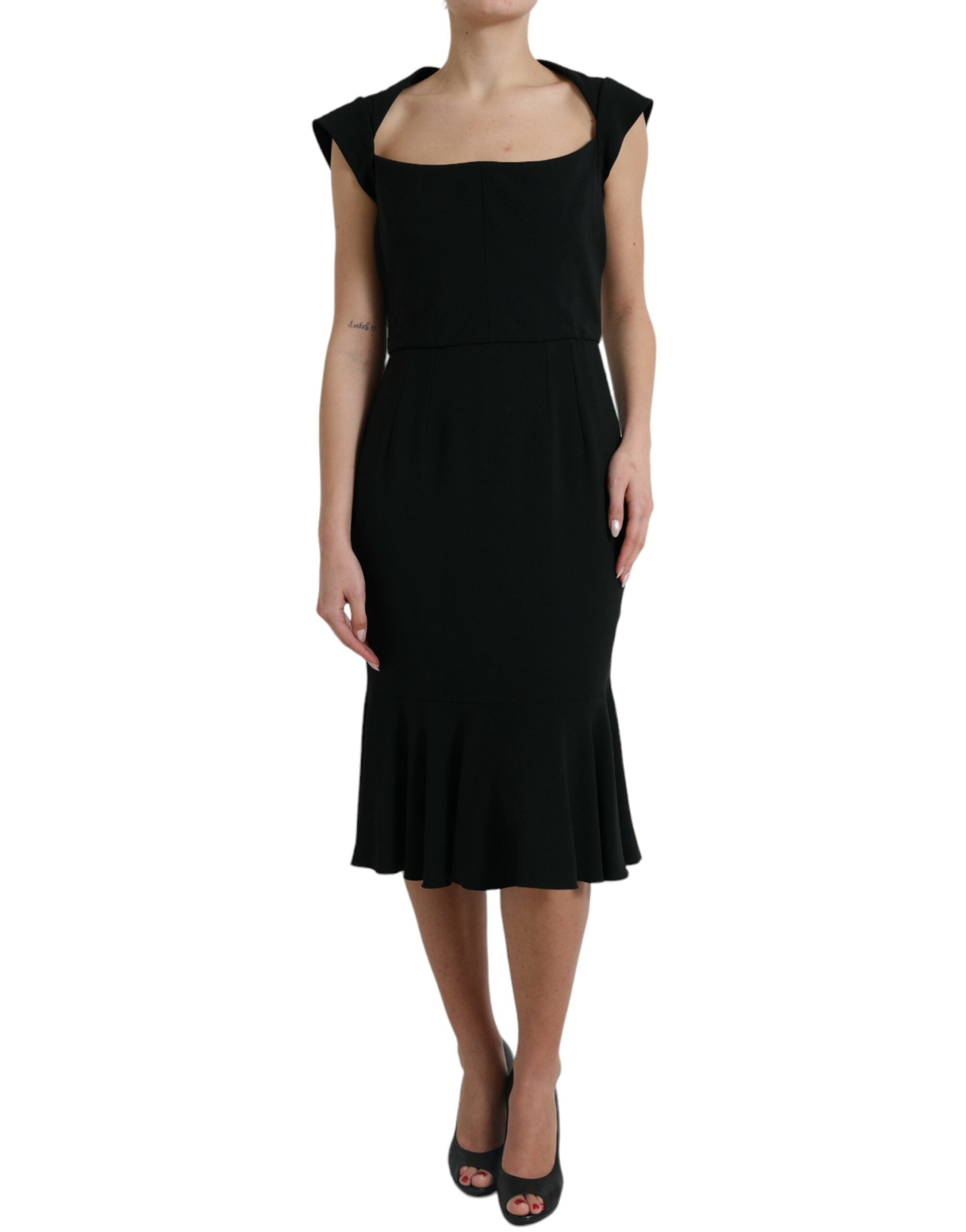 Dolce & Gabbana Elegant Black Stretch Cady Midi Dress