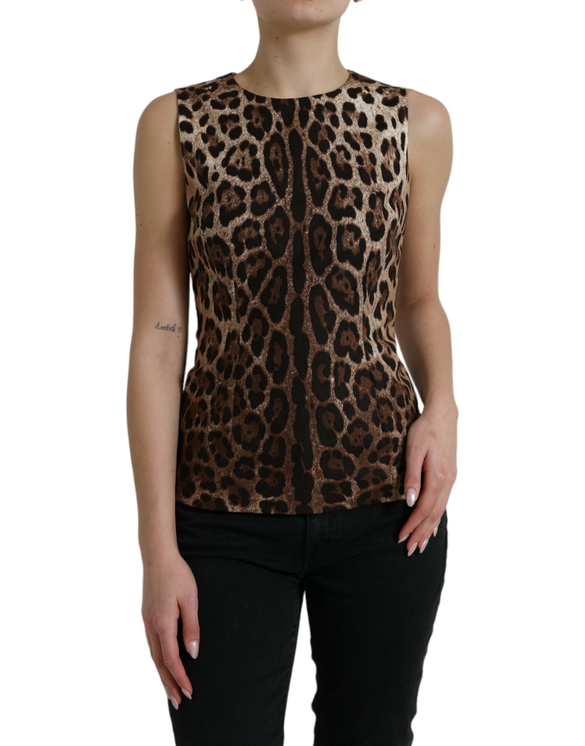 Dolce &amp; Gabbana Sleek Leopard Print Top Tank Silk-Blend