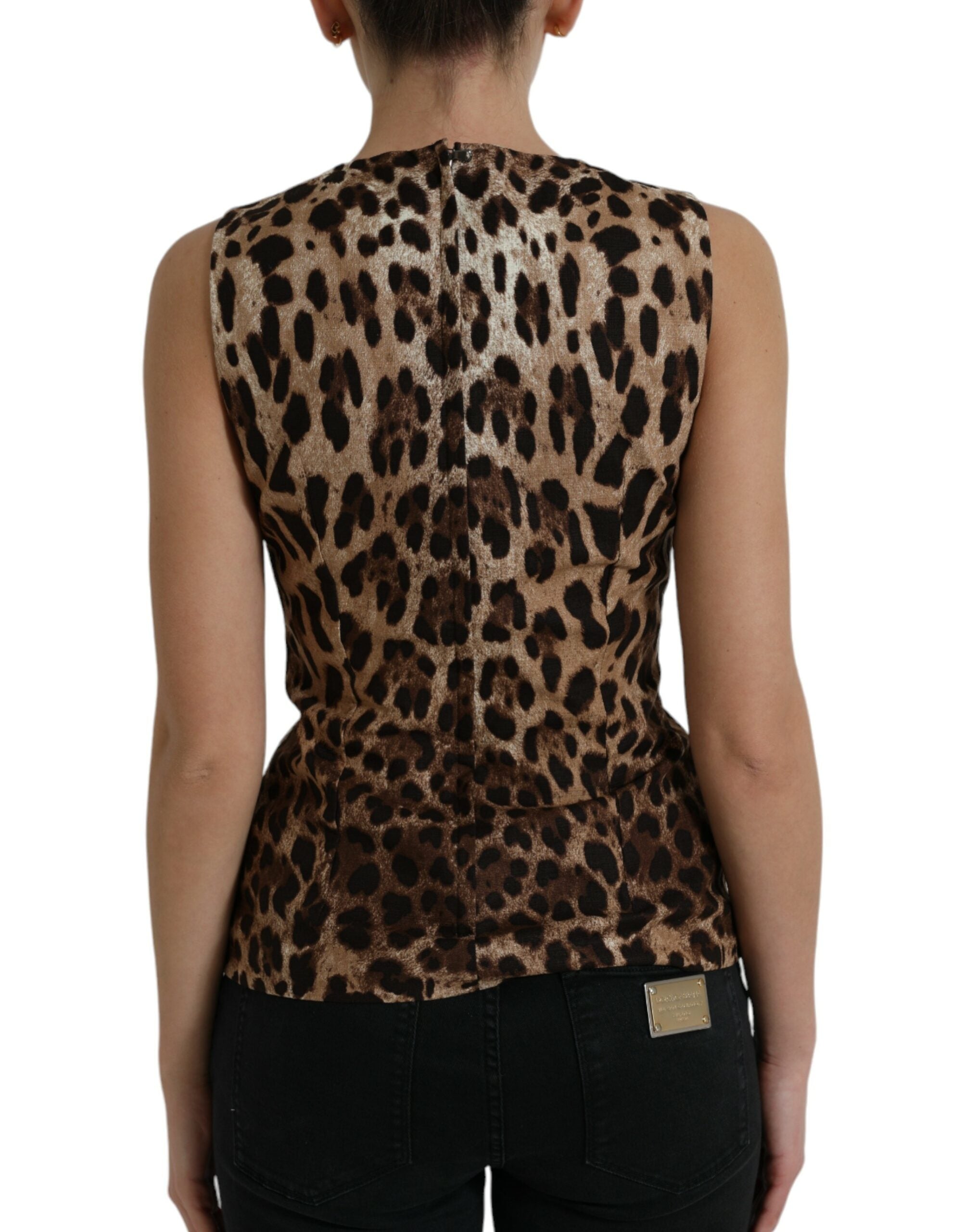 Dolce &amp; Gabbana Sleek Leopard Print Top Tank Silk-Blend