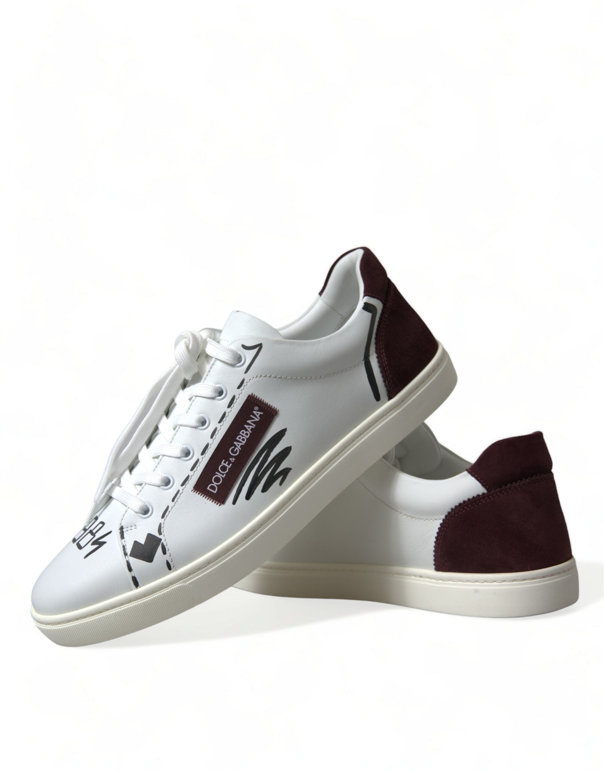 Dolce &amp; Gabbana Exclusive White Bordeaux Low Top Sneakers