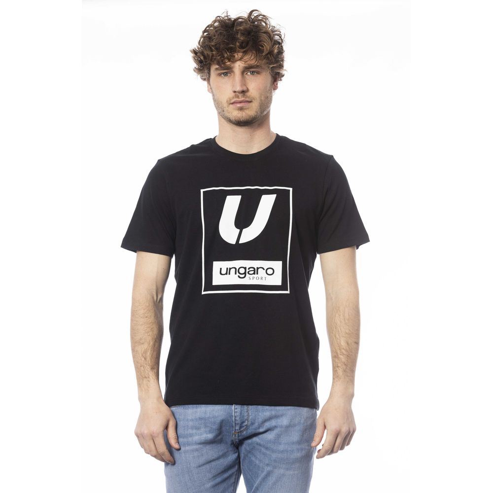 Ungaro Sport Sleek μαύρο βαμβακερό μπλουζάκι με λαιμόκοψη