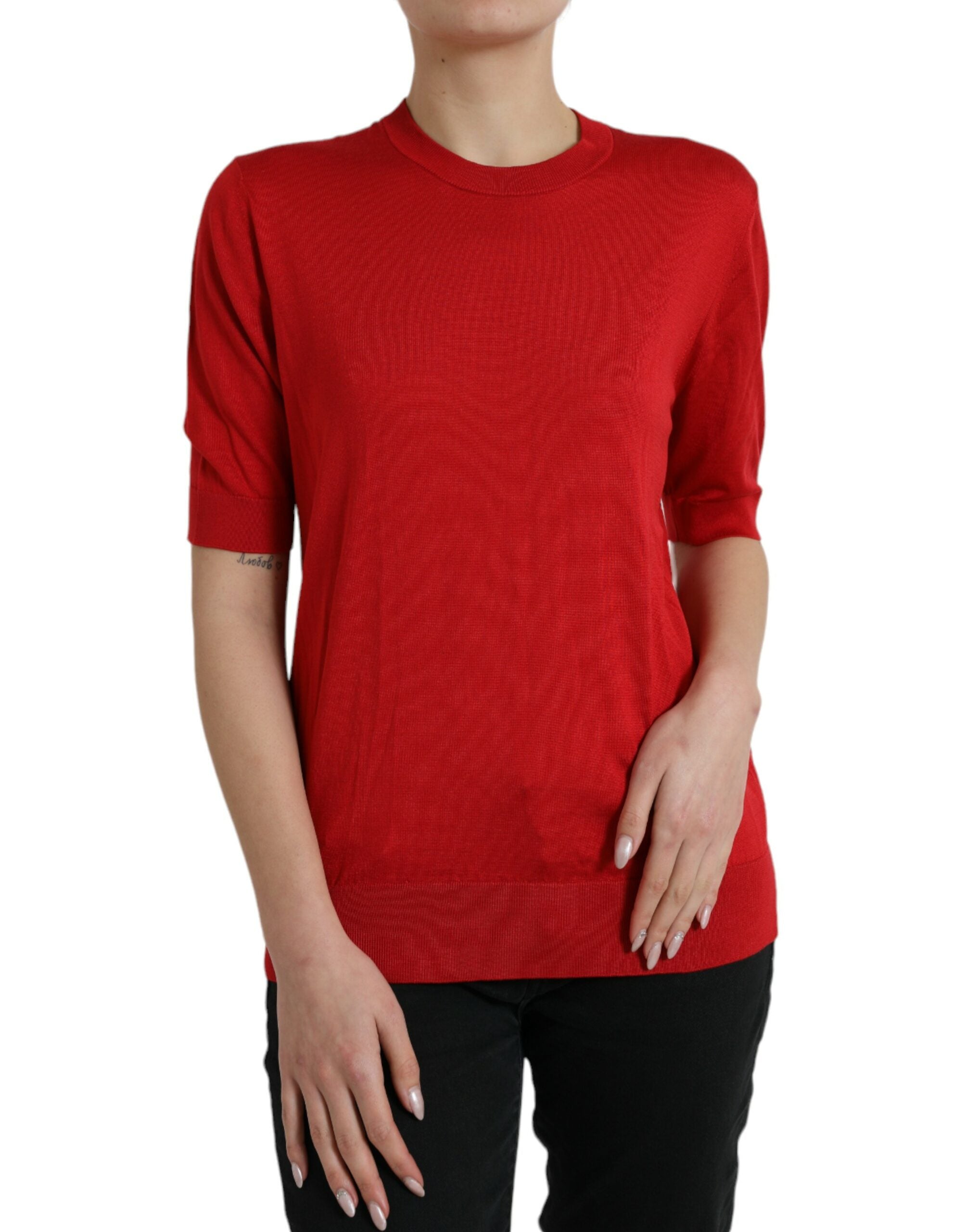 Μπλουζάκι Dolce &amp; Gabbana Silk Red Crew με λαιμόκοψη