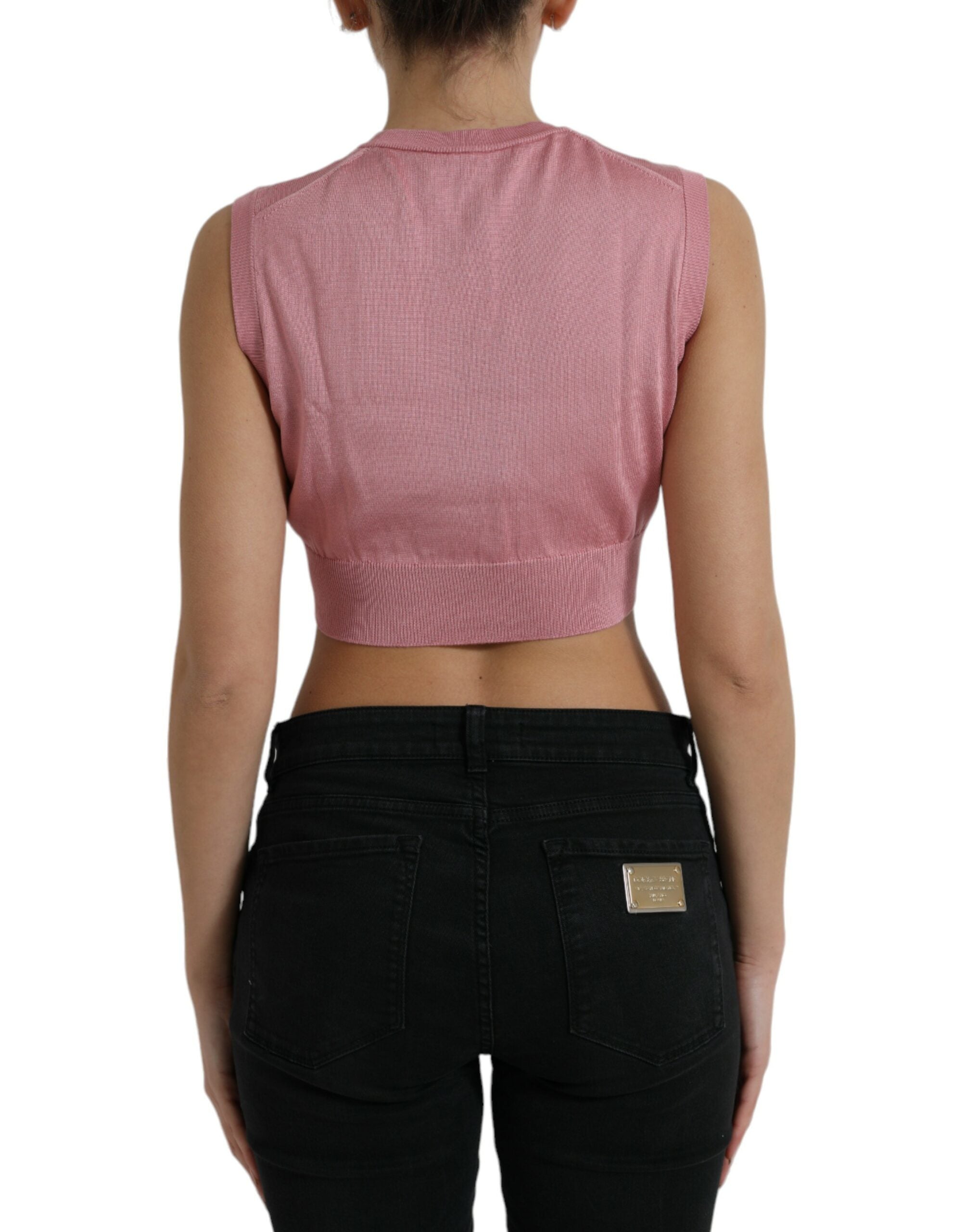 Dolce &amp; Gabbana Elegant Silk Crew Neck Cropped Tank Top