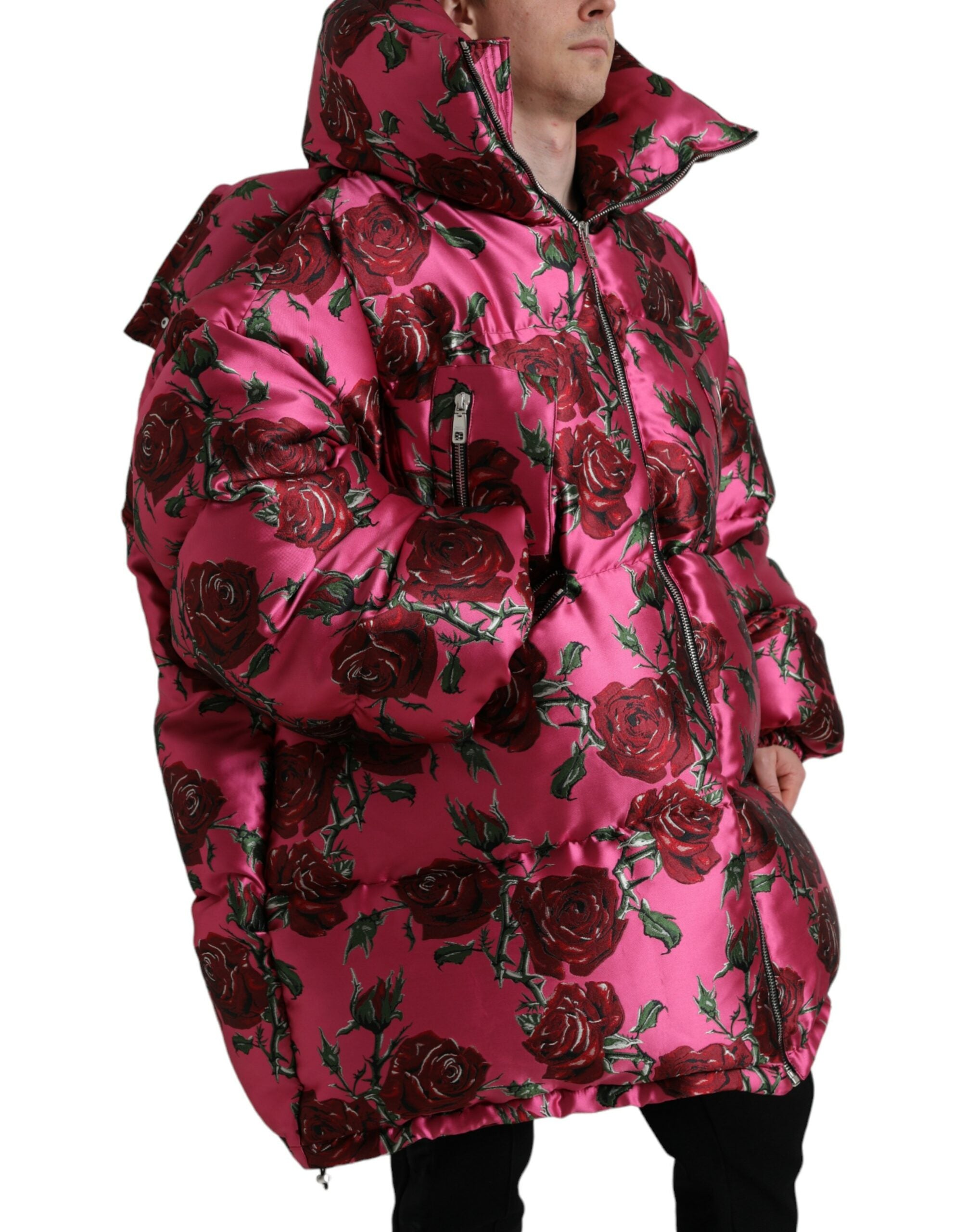 Dolce &amp; Gabbana Elegant Rose Print Καπιτονέ μπουφάν