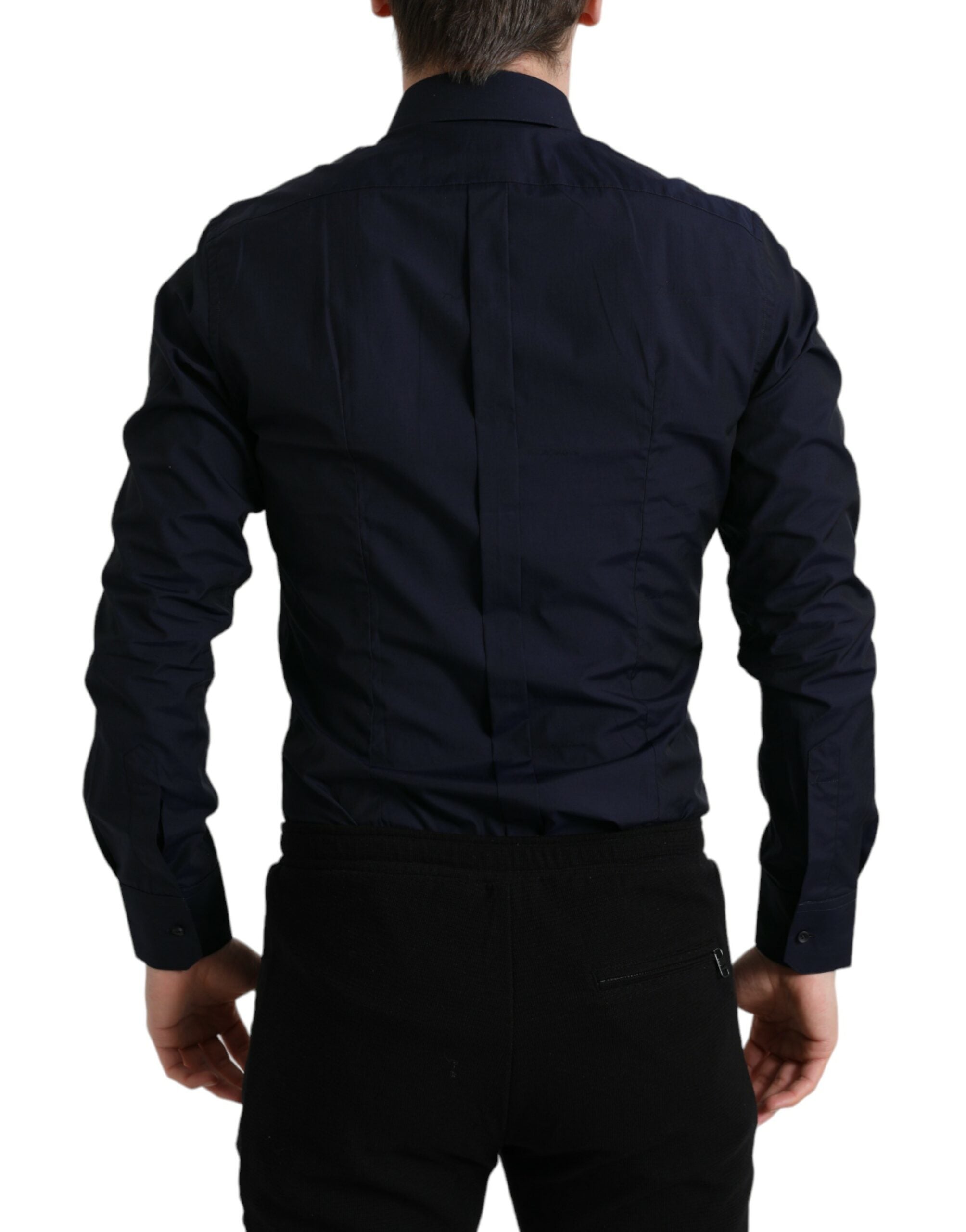 Dolce & Gabbana Elegant Navy Jacquard Dress Shirt