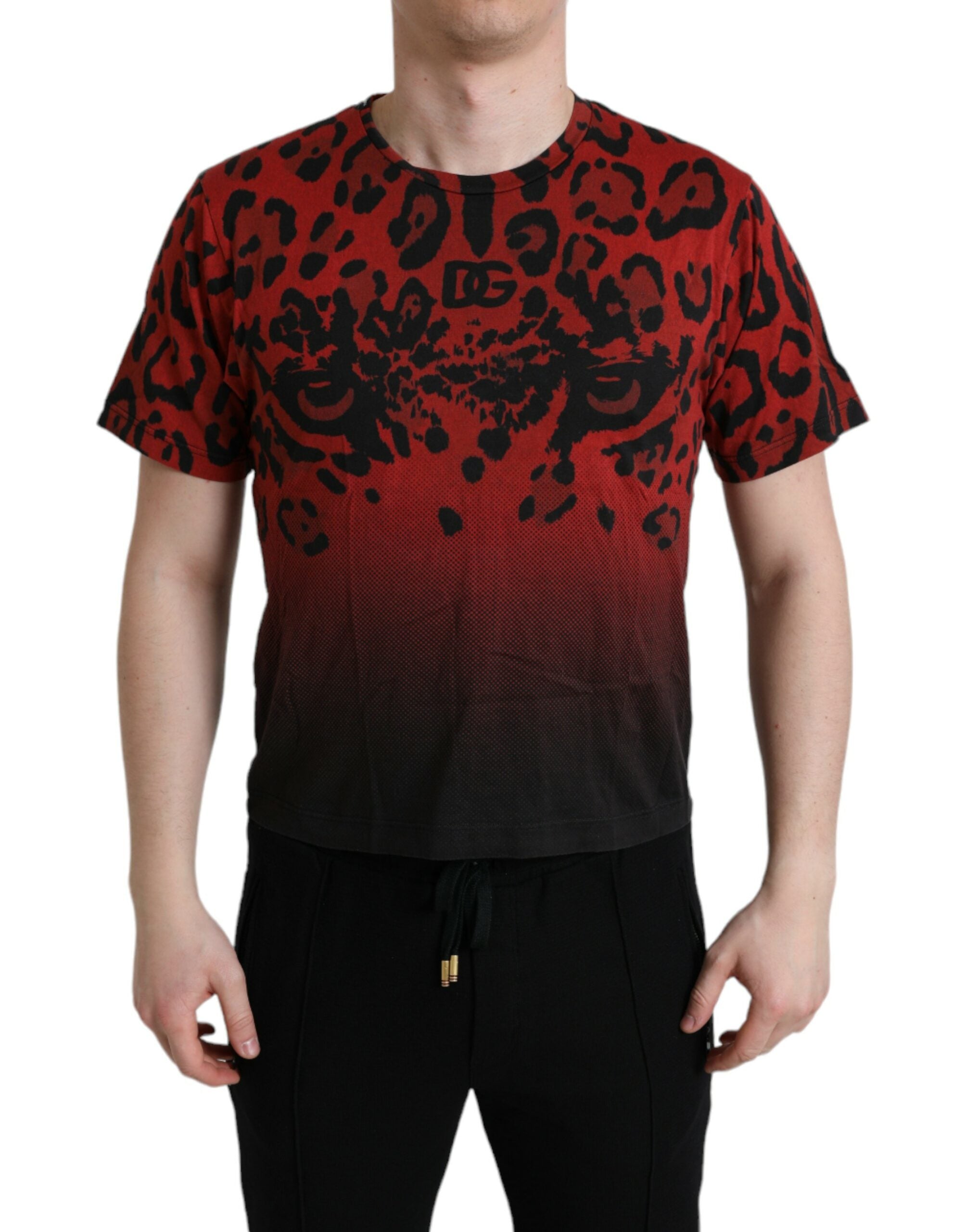 Dolce &amp; Gabbana Red Leopard Print Crew Neck Tee