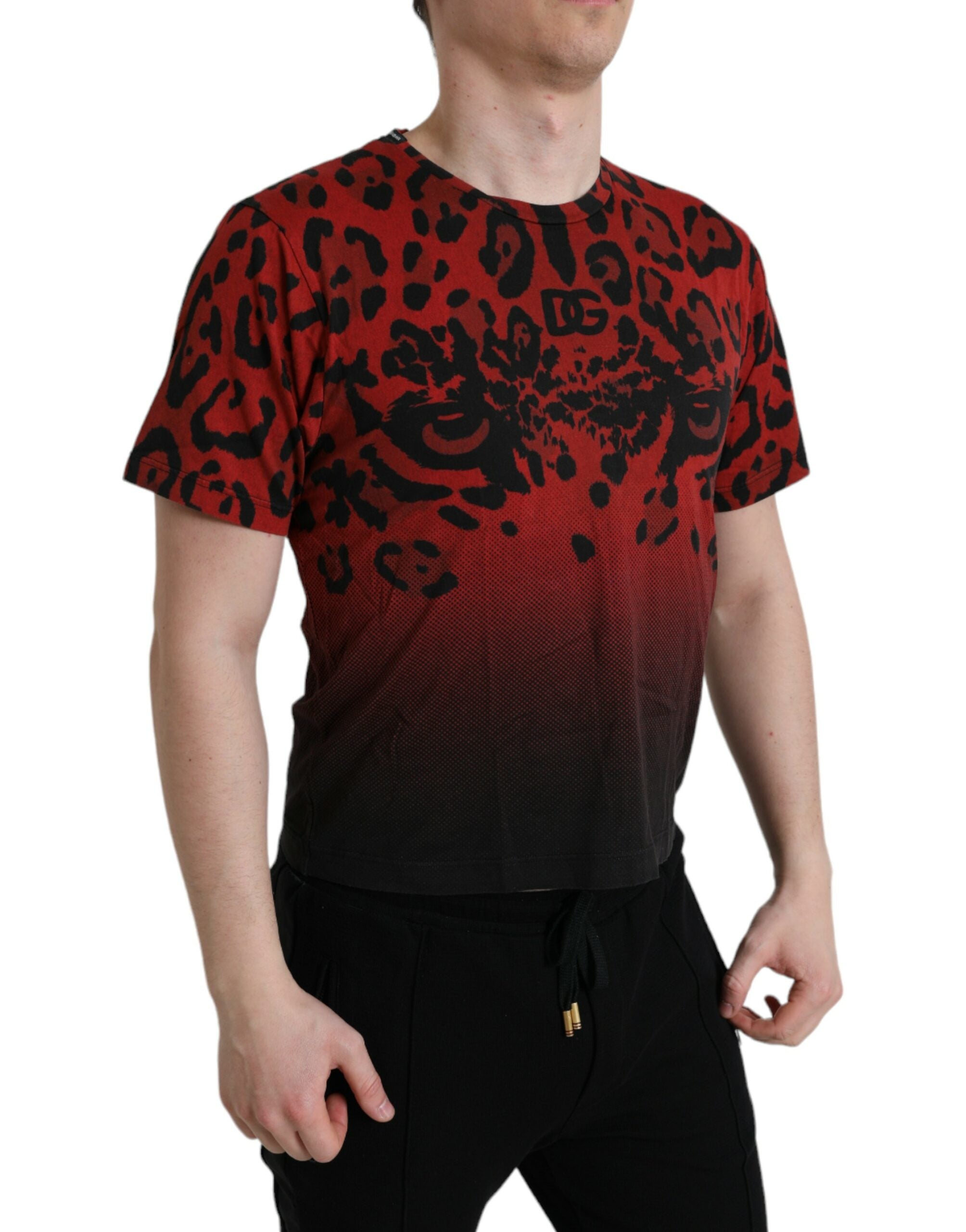 Dolce &amp; Gabbana Red Leopard Print Crew Neck Tee