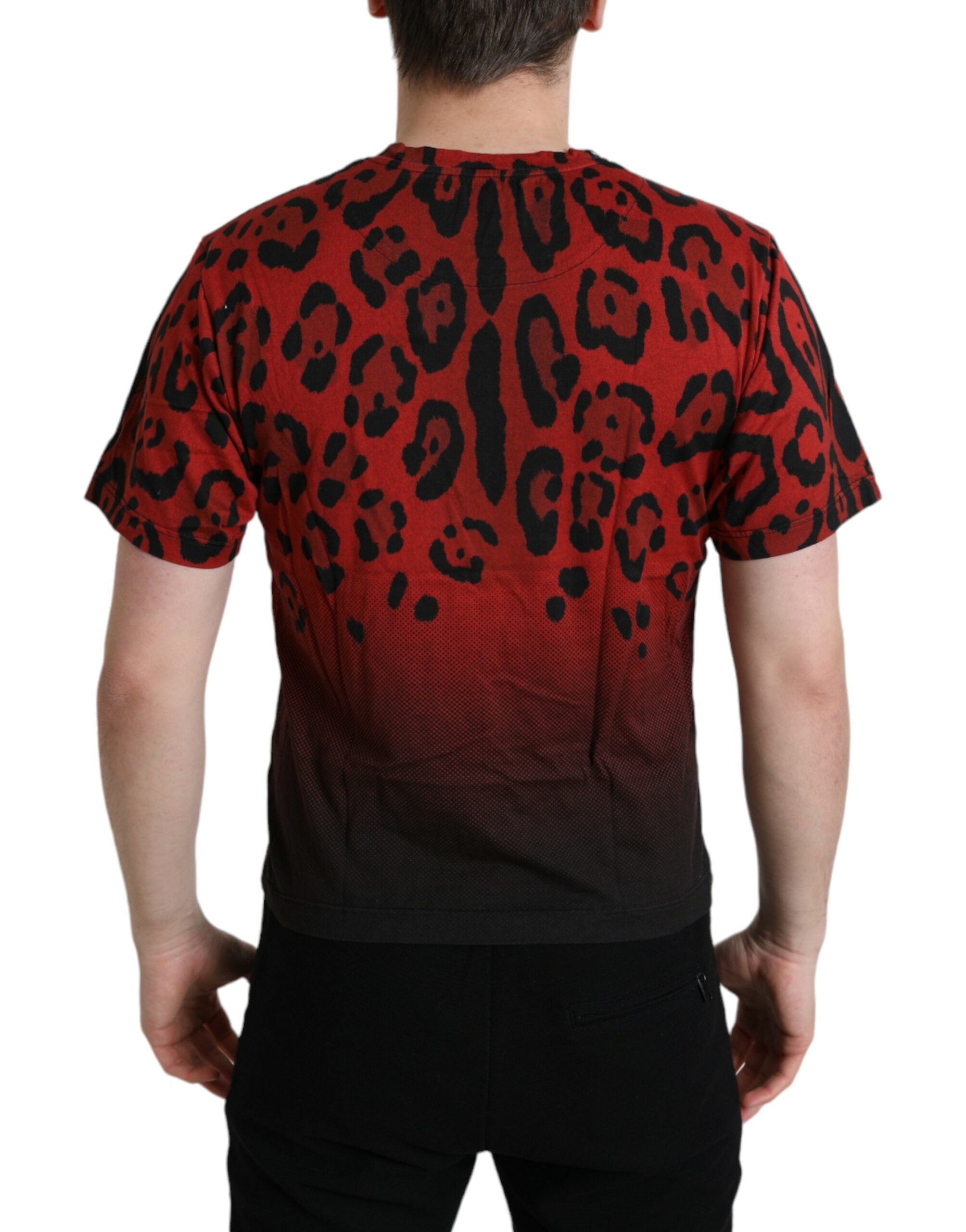 Dolce &amp; Gabbana Red Leopard Print Crew Neck Tee