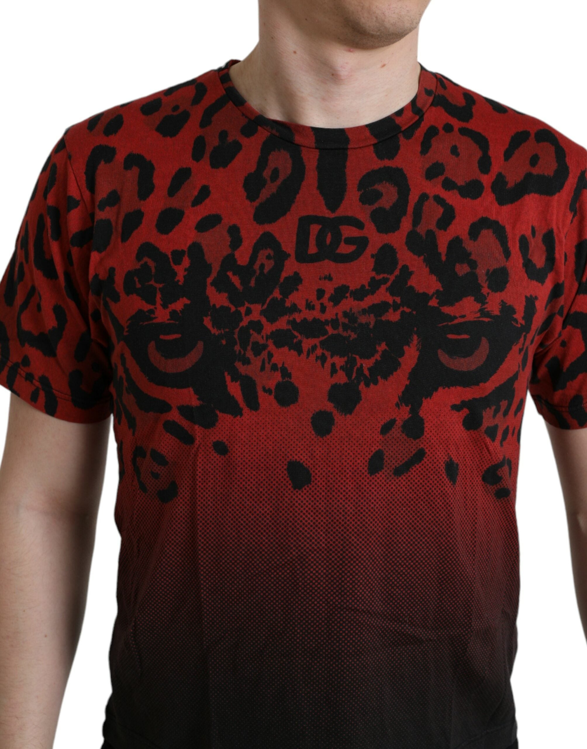 Dolce &amp; Gabbana Red Leopard Print Crew Neck Tee