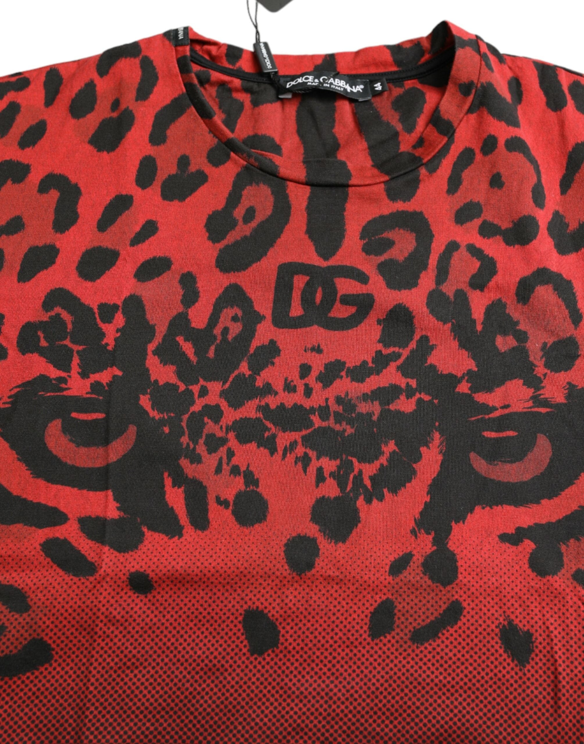 Dolce &amp; Gabbana Red Leopard Print Crew Neck Tee