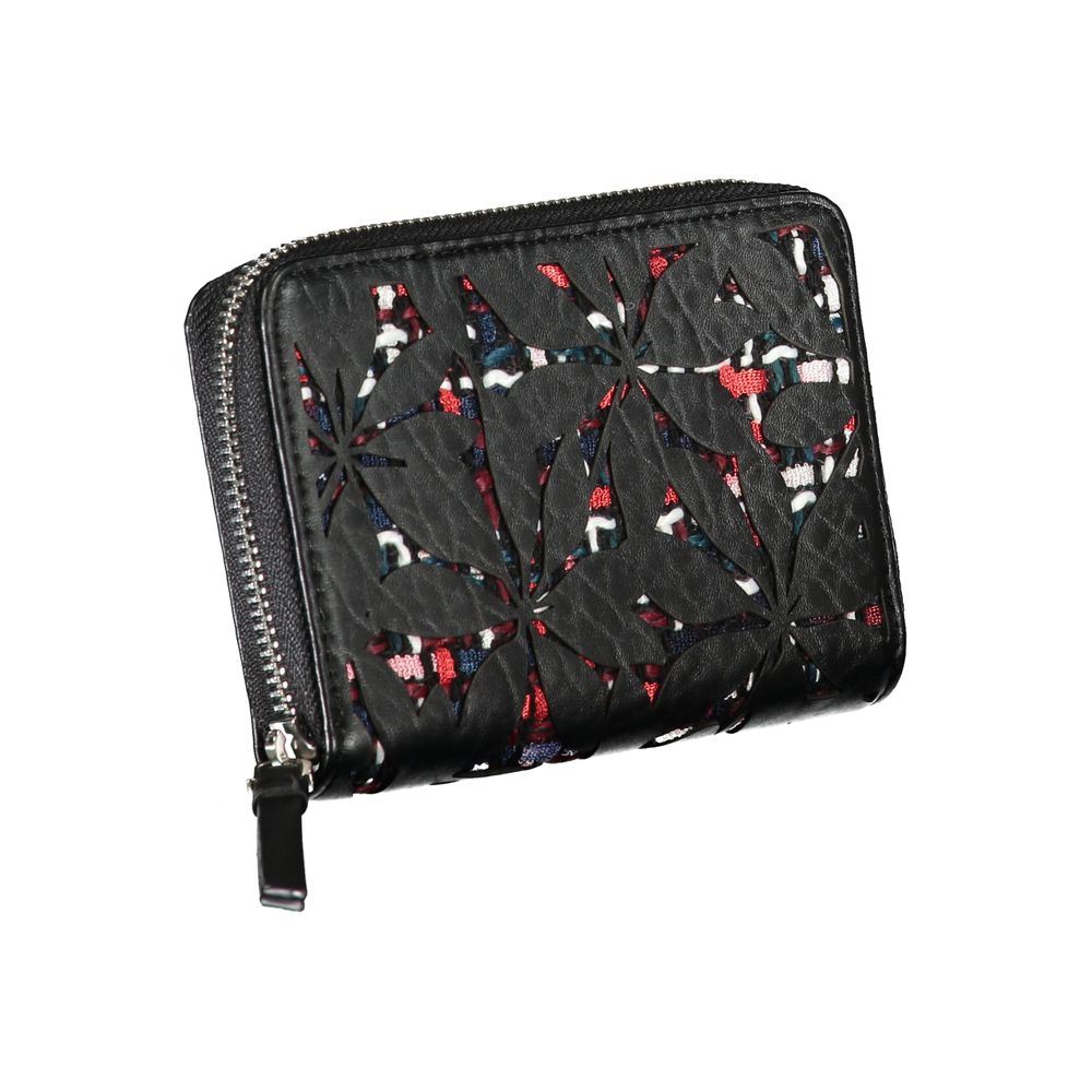 Desigual Elegant Black Zip Wallet with Contrasting Accents