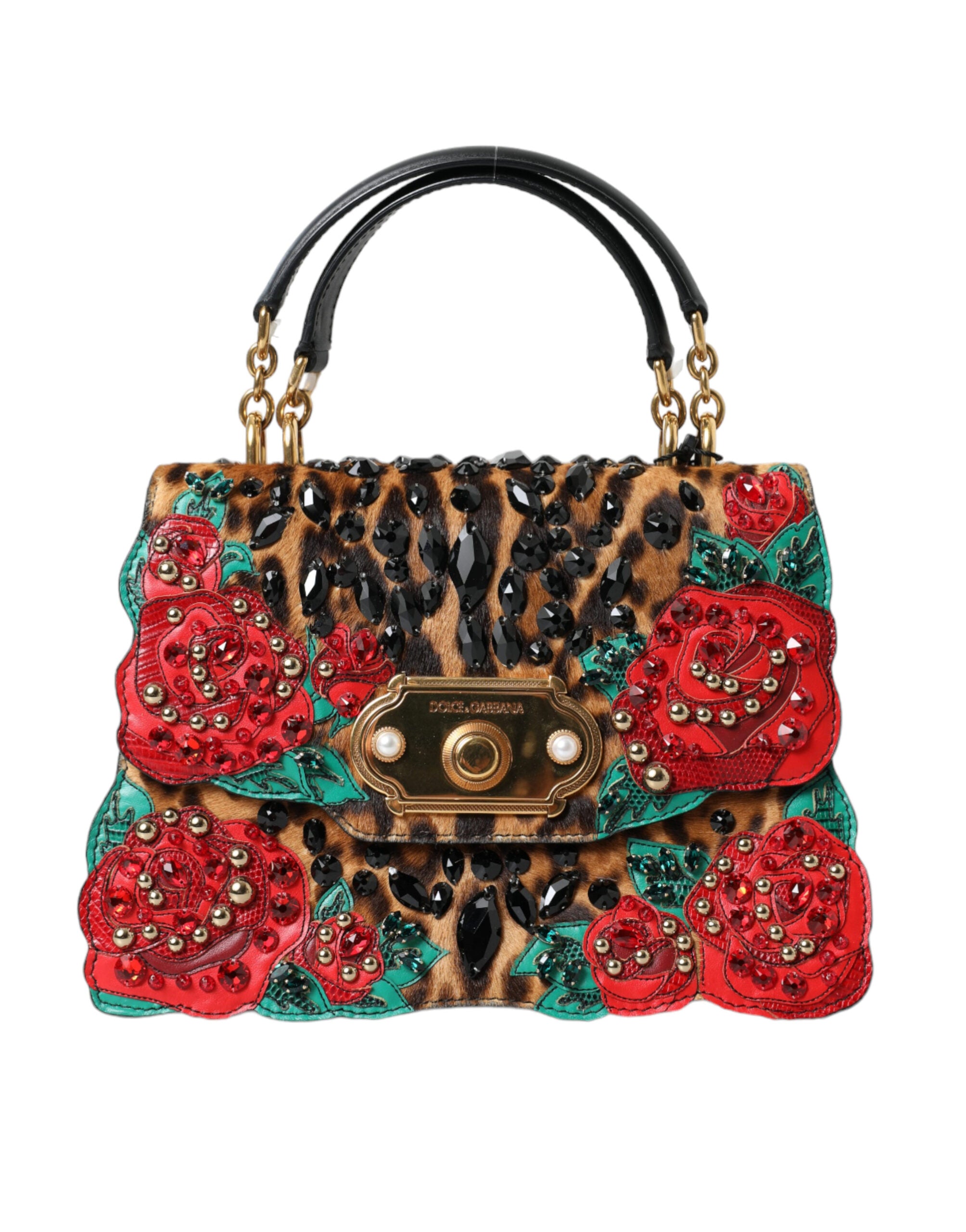 Dolce &amp; Gabbana Chic Leopard Διακοσμημένη Tote με κόκκινα τριαντάφυλλα!