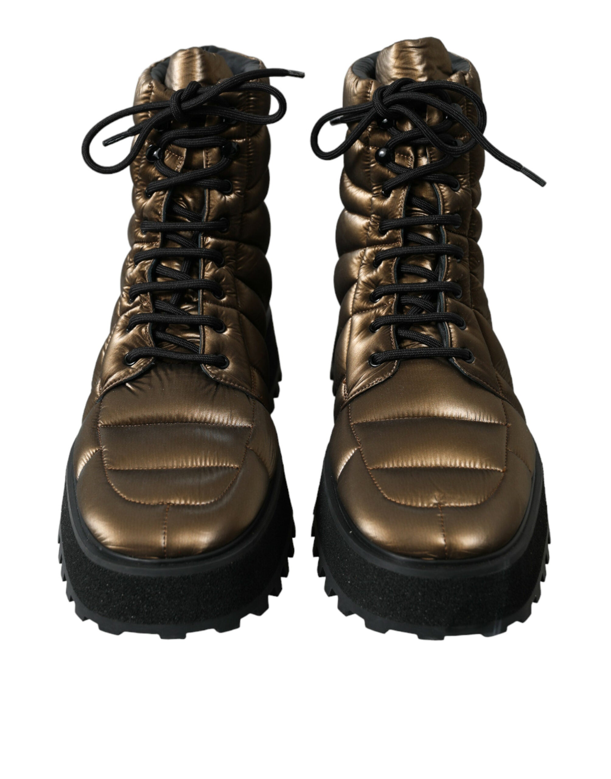 Dolce & Gabbana Bronze Plateau Padded Boots with DG Logo Plate