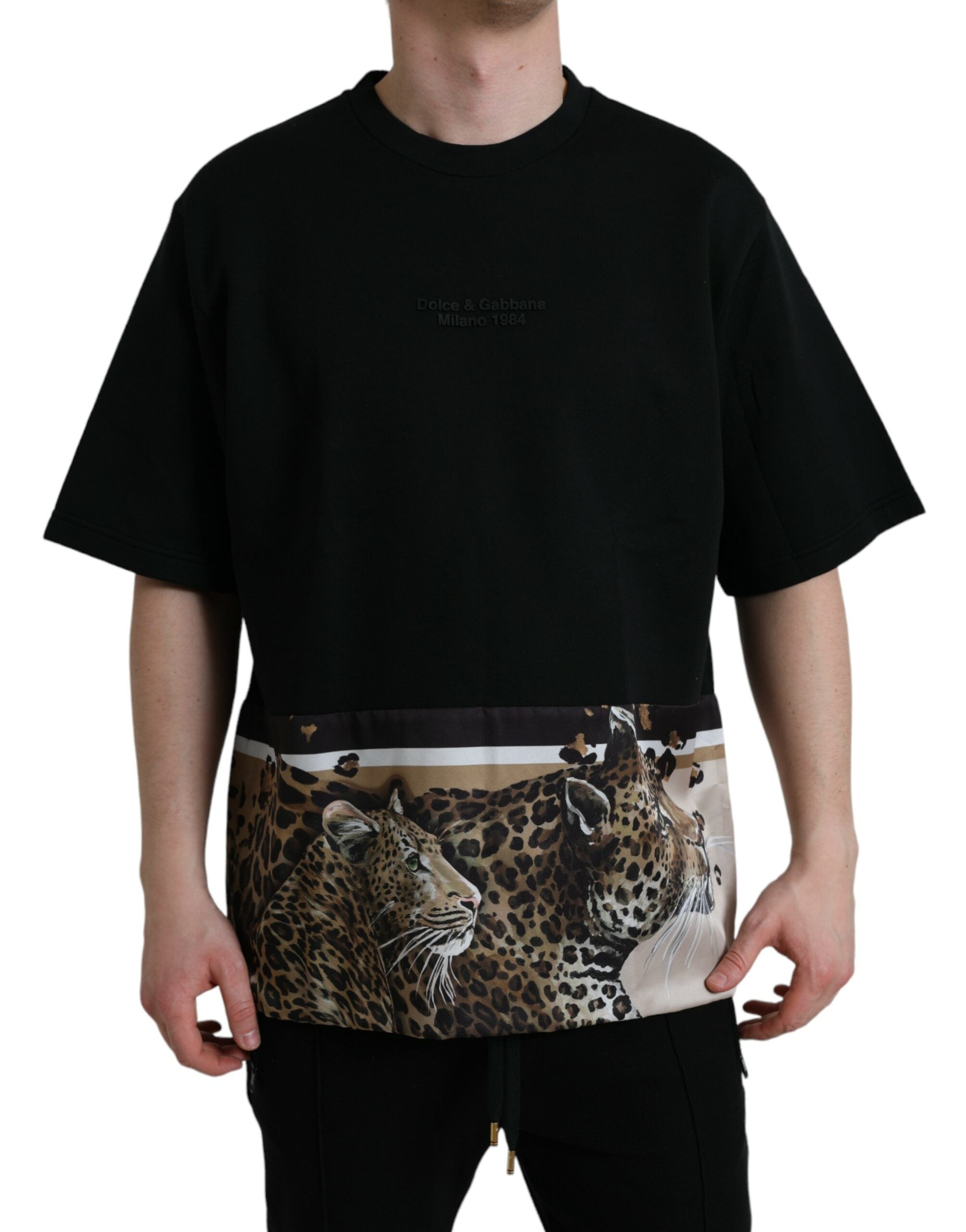 Dolce &amp; Gabbana Elegant Leopard Print Crew Neck Tee