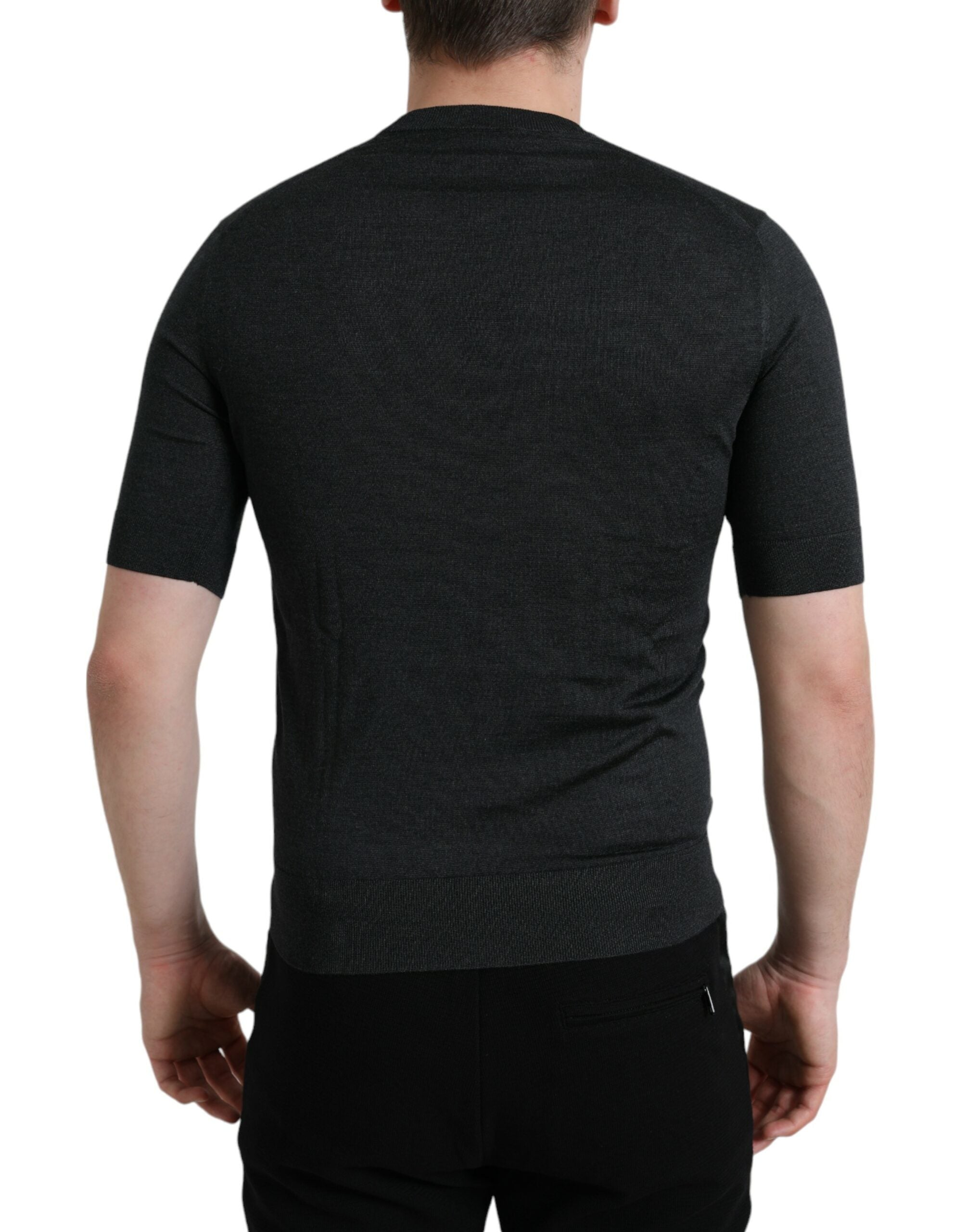 Dolce &amp; Gabbana Elegant Silk Crew Neck Tee σε σκούρο γκρι