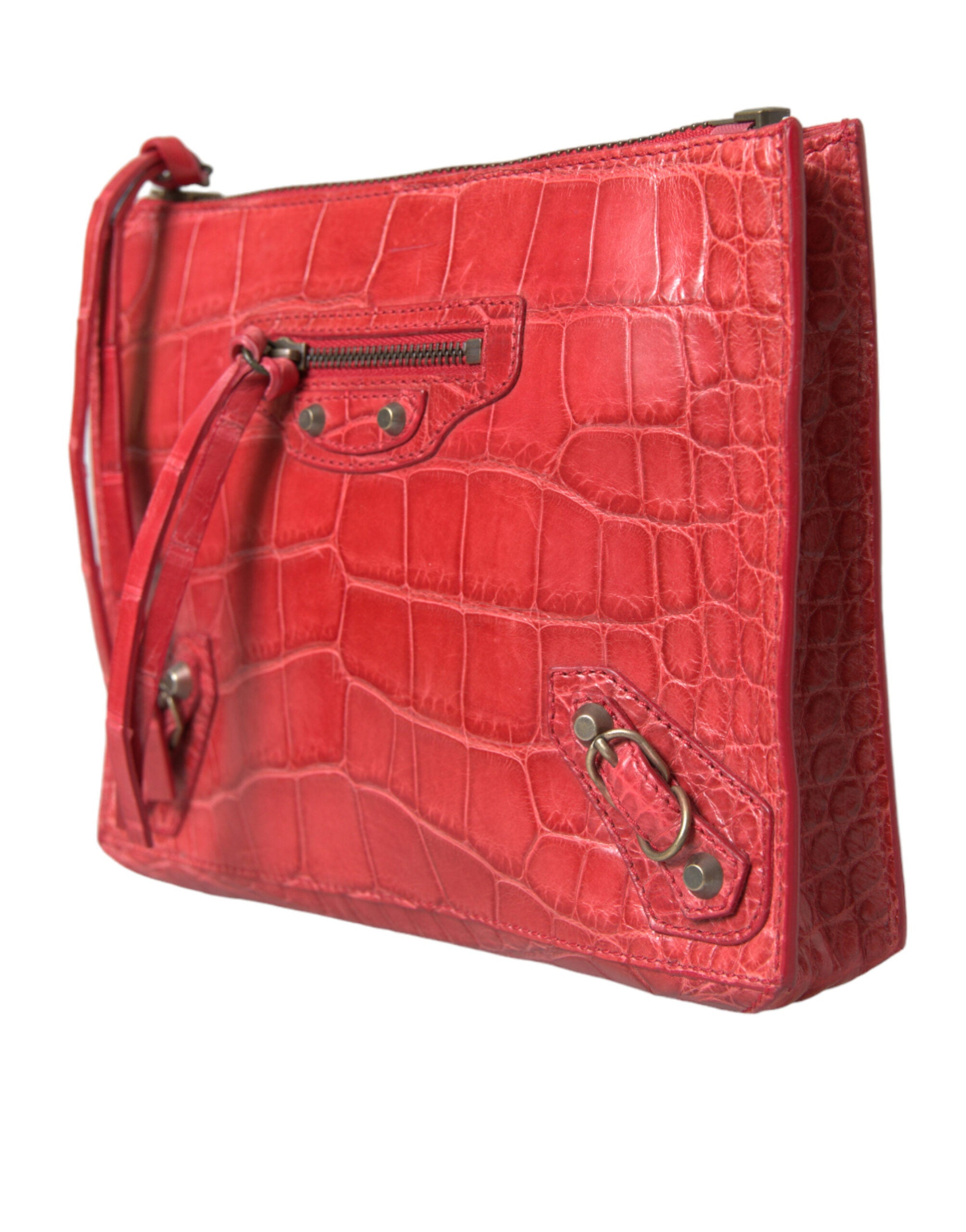 Δερμάτινος συμπλέκτης Balenciaga Exotic Red Alligator