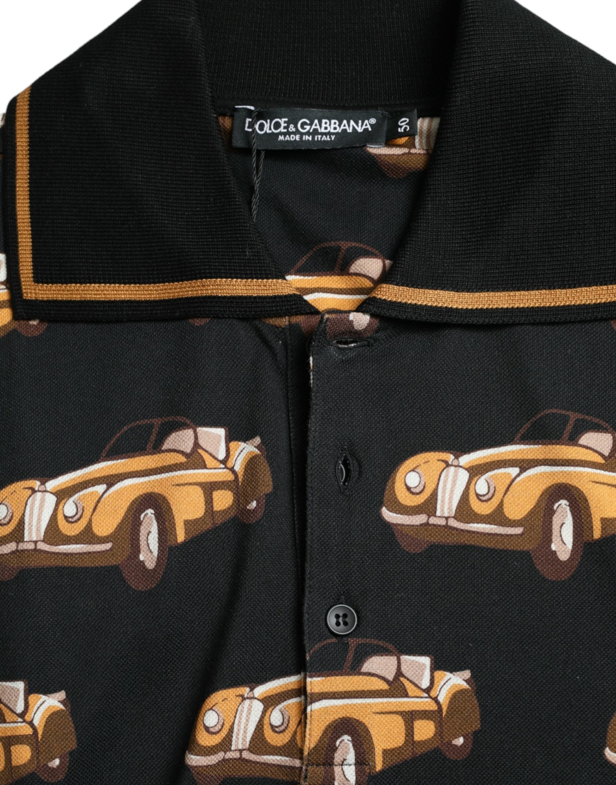 Μπλουζάκι πόλο με κοντό μανίκι Dolce &amp; Gabbana Black Car Print