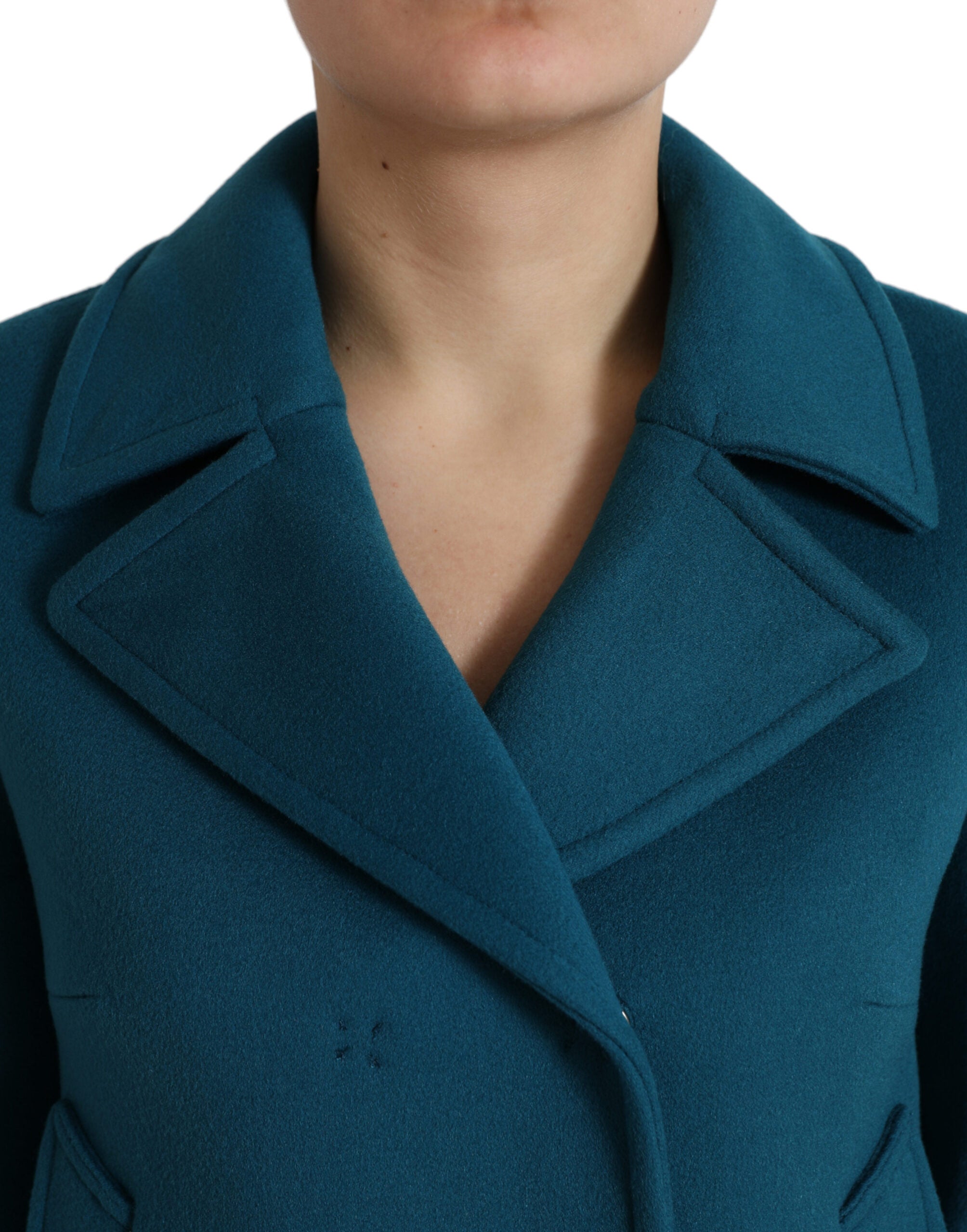 Κοντό παλτό Dolce & Gabbana Blue Trench Wool Cashmere