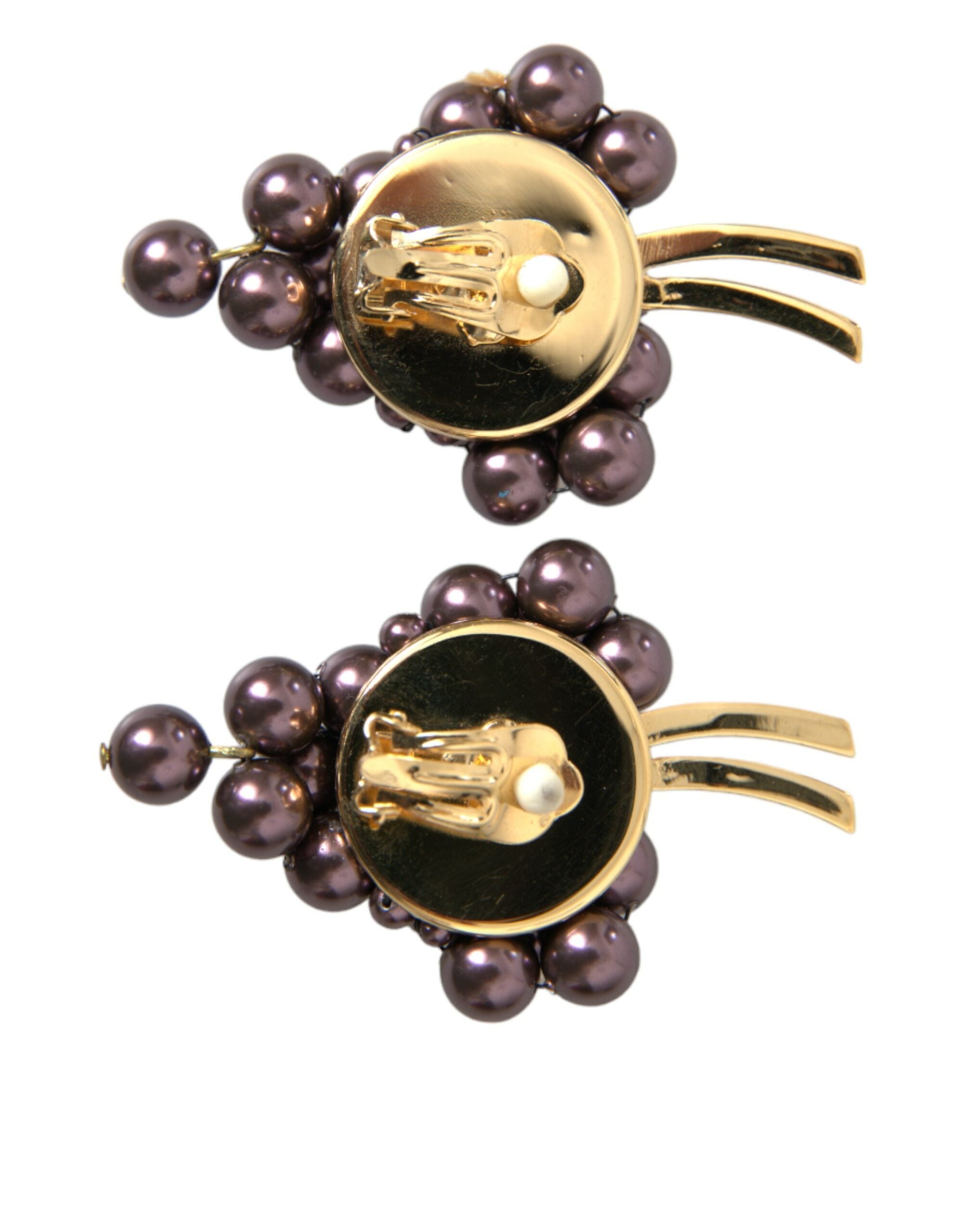 Dolce &amp; Gabbana Purple Grape Pearl Sicily Gold Brass Floral Clip σε σκουλαρίκια