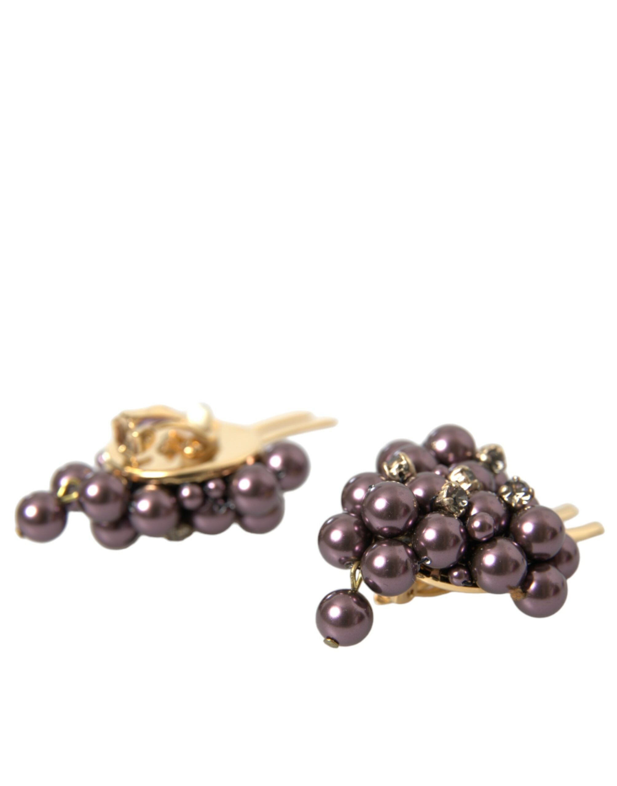 Dolce &amp; Gabbana Purple Grape Pearl Sicily Gold Brass Floral Clip σε σκουλαρίκια