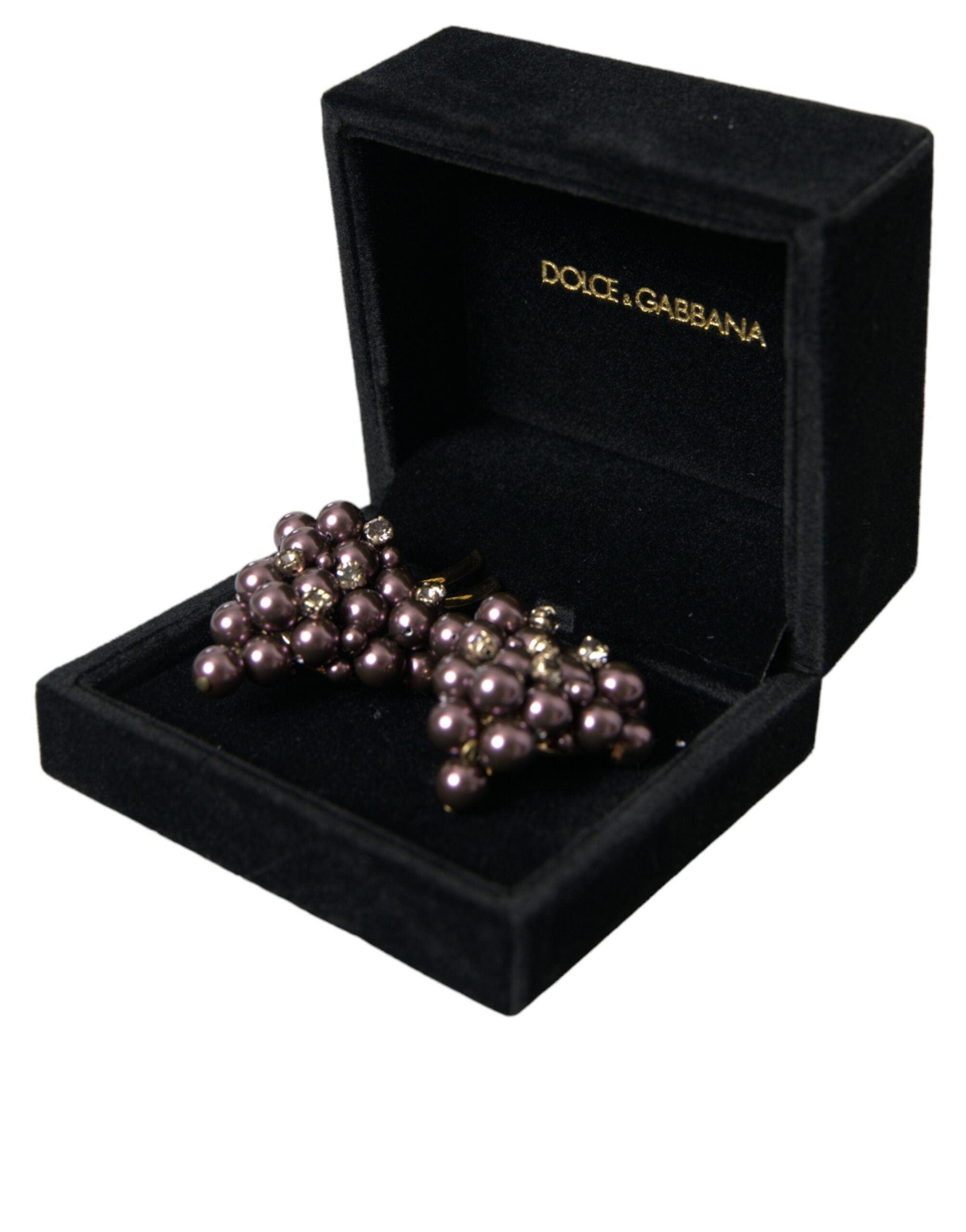 Dolce &amp; Gabbana Purple Grape Pearl Sicily Gold Brass Floral Clip σε σκουλαρίκια