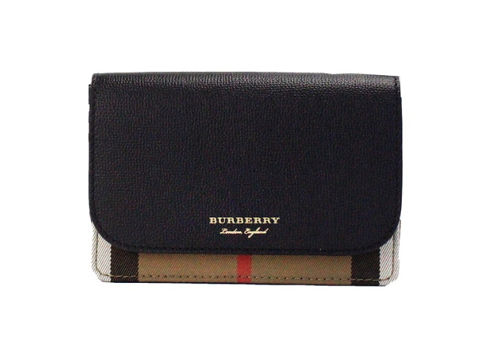 Τσάντα Burberry Hampshire Small House Check Canvas Black Derby Δερμάτινη τσάντα χιαστί