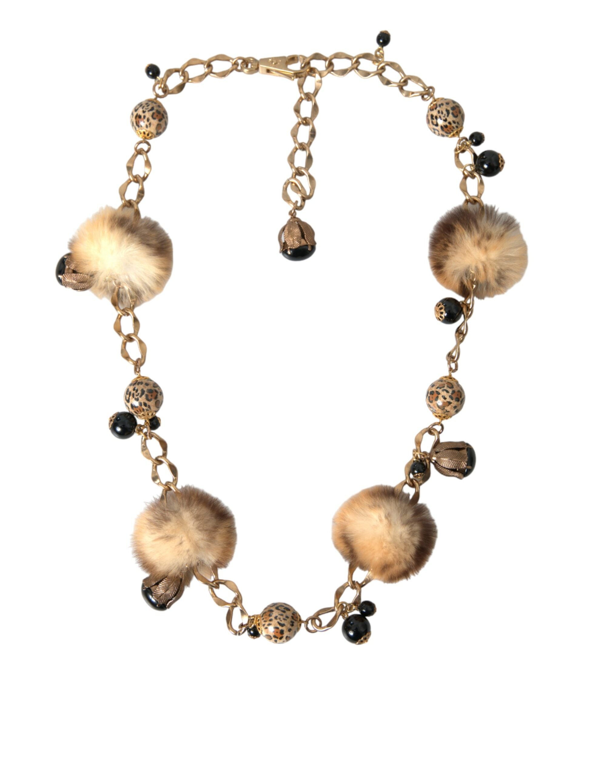 Ζώνη με αλυσίδα Dolce &amp; Gabbana Gold Brass Leopard Fur Pearl Collier