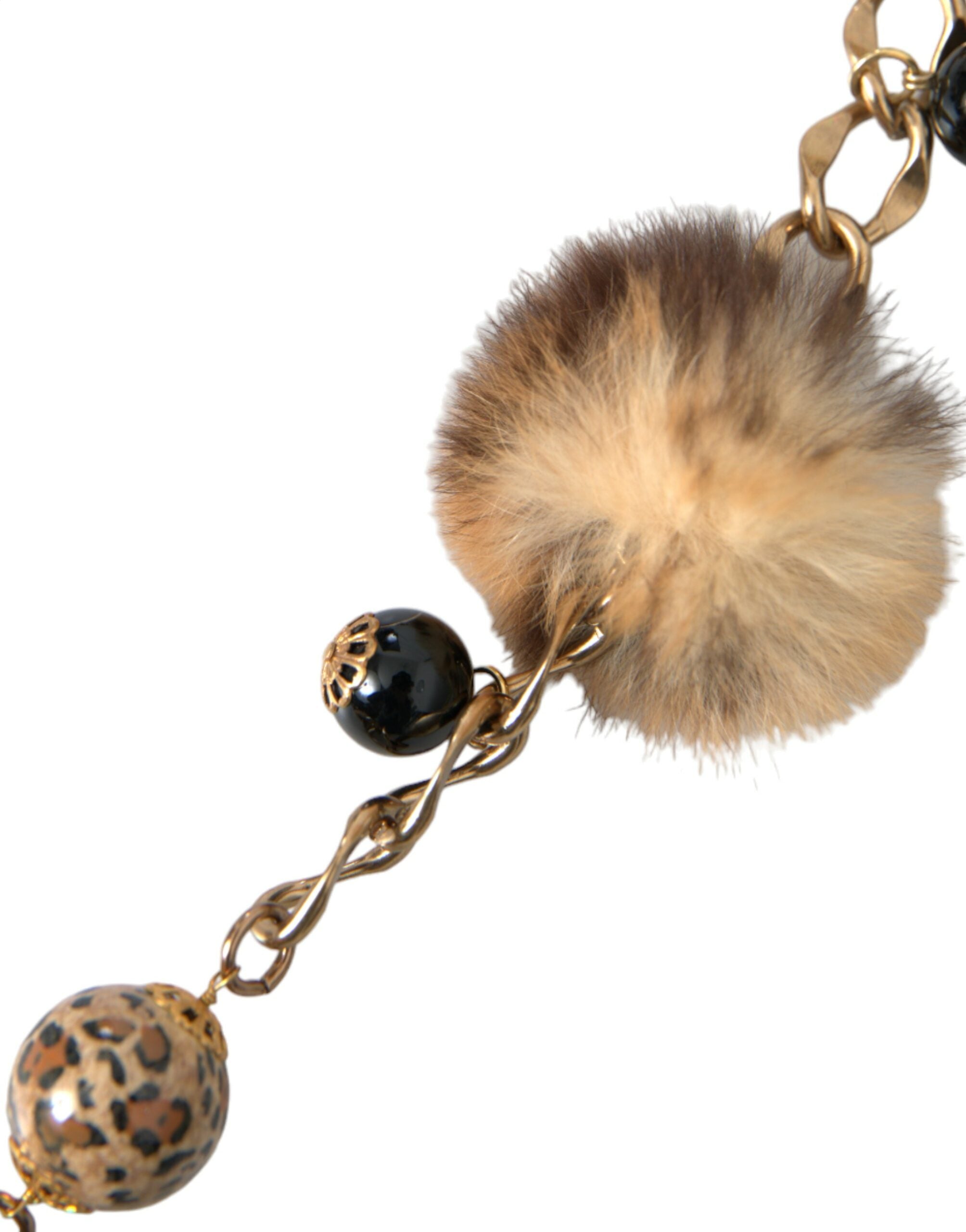 Ζώνη με αλυσίδα Dolce &amp; Gabbana Gold Brass Leopard Fur Pearl Collier