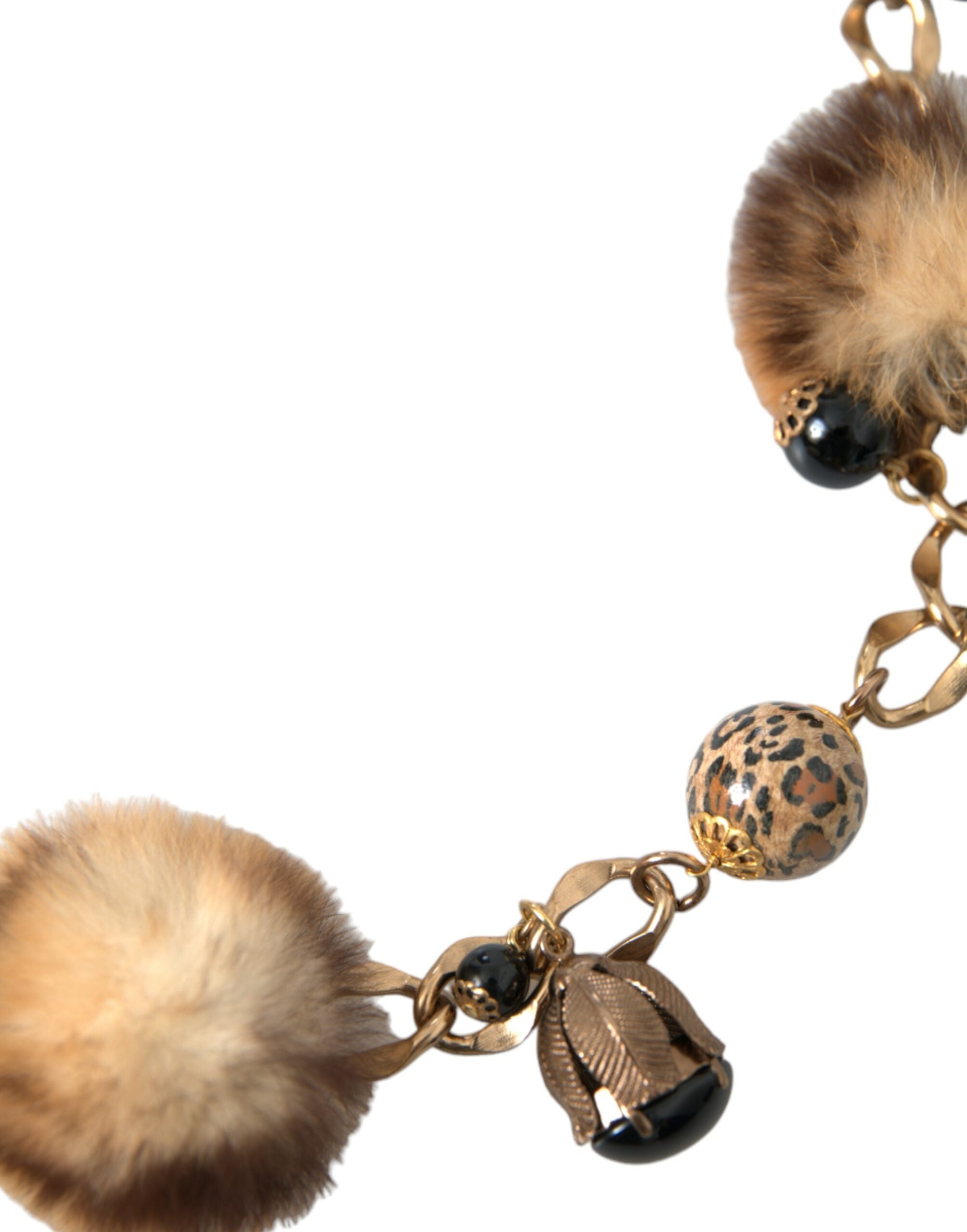 Ζώνη με αλυσίδα Dolce &amp; Gabbana Gold Brass Leopard Fur Pearl Collier