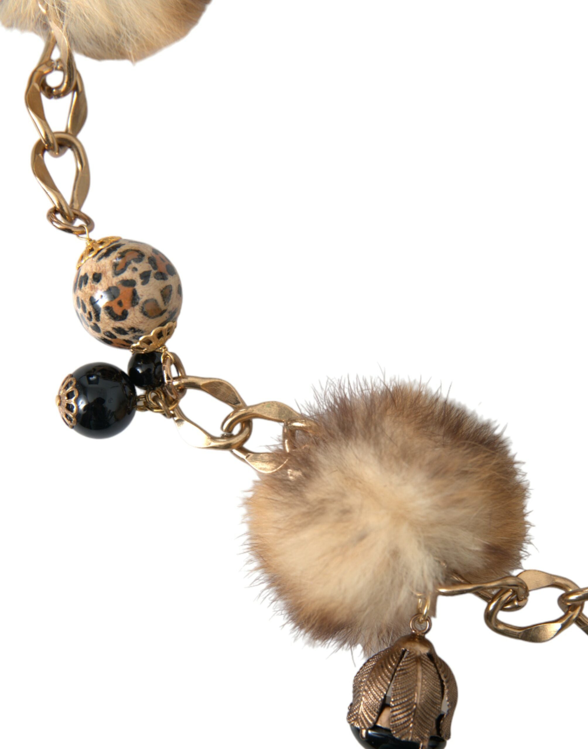 Ζώνη με αλυσίδα Dolce &amp; Gabbana Gold Brass Leopard Fur Pearl Collier