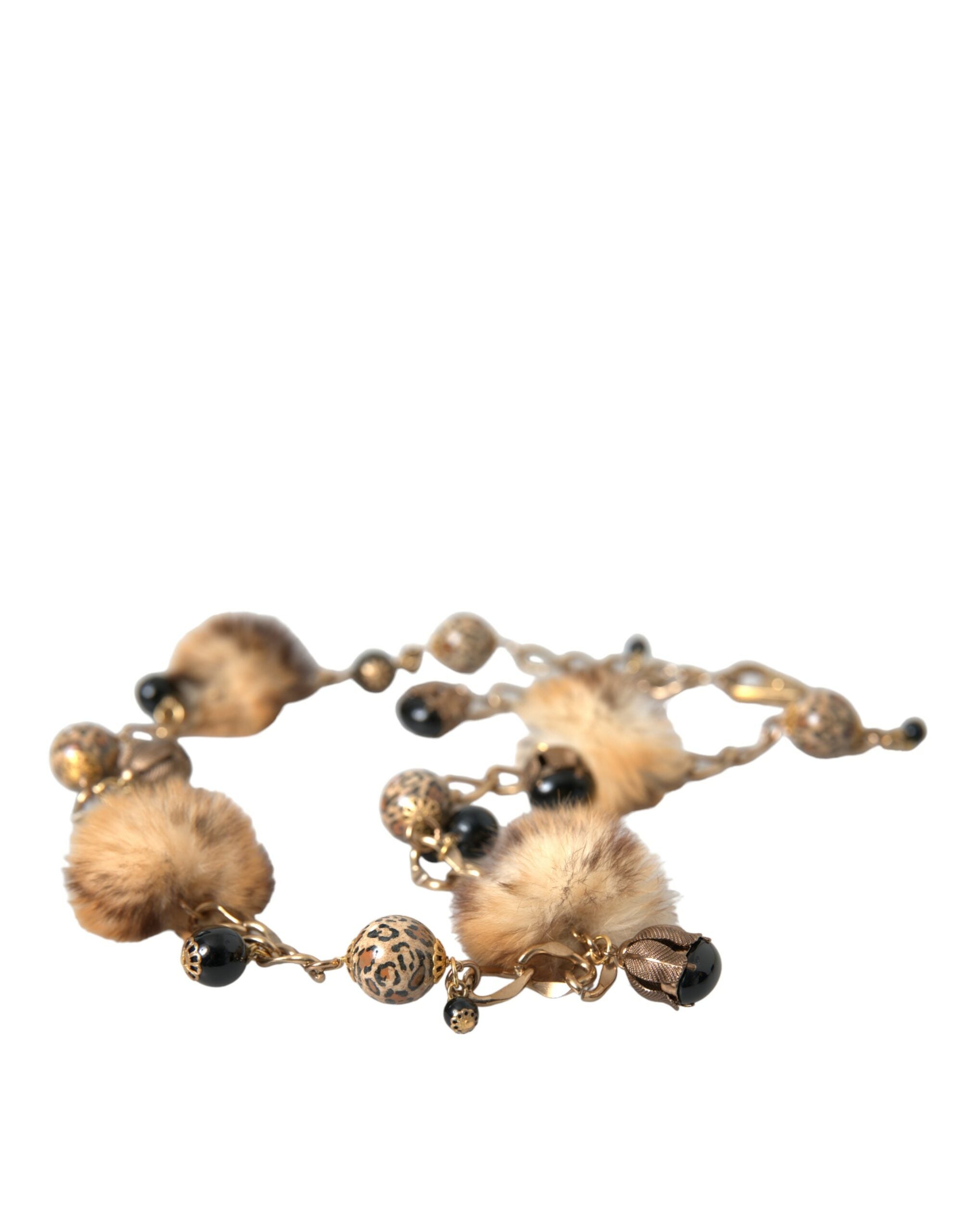 Ζώνη με αλυσίδα Dolce &amp; Gabbana Gold Brass Leopard Fur Pearl Collier