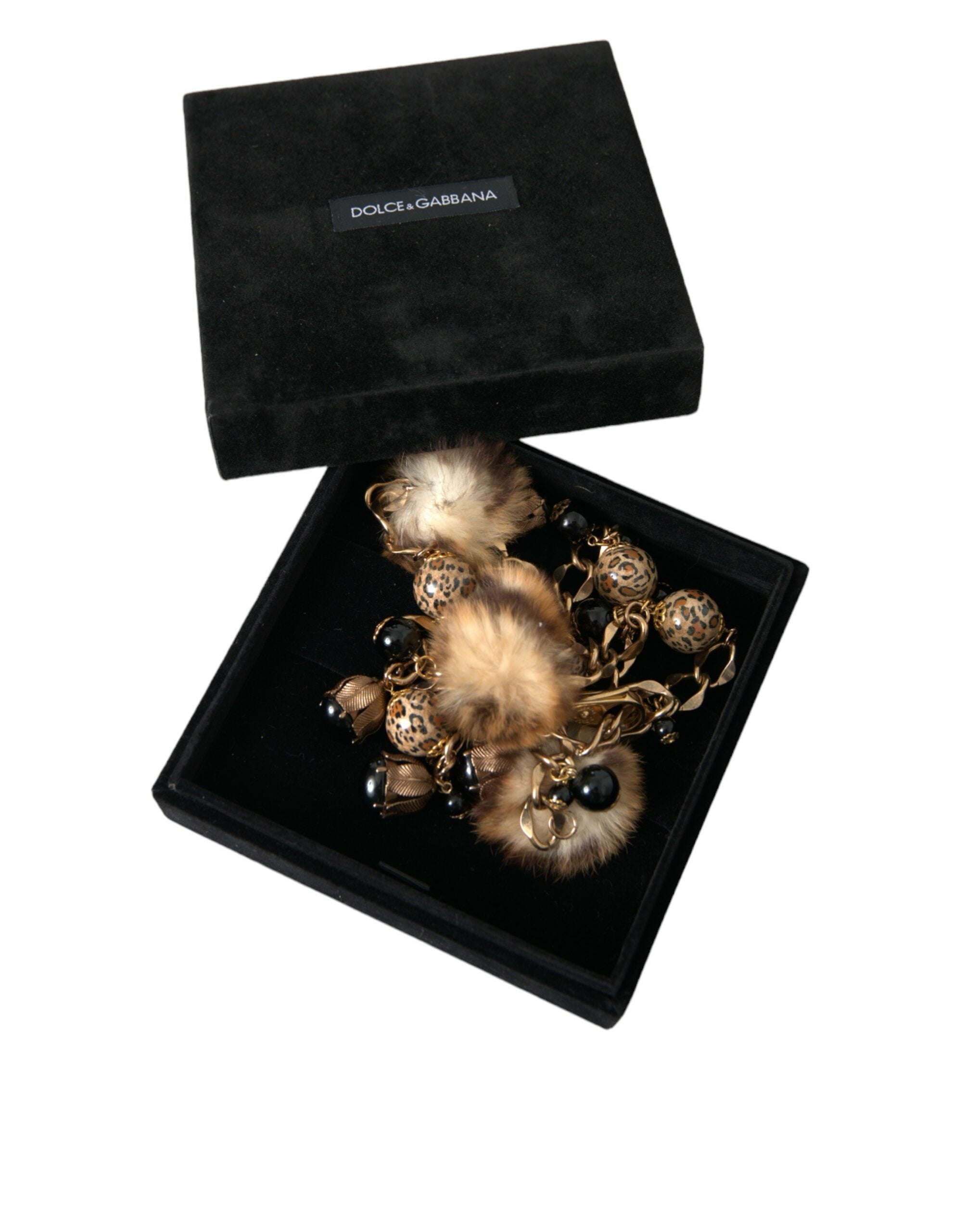 Ζώνη με αλυσίδα Dolce &amp; Gabbana Gold Brass Leopard Fur Pearl Collier