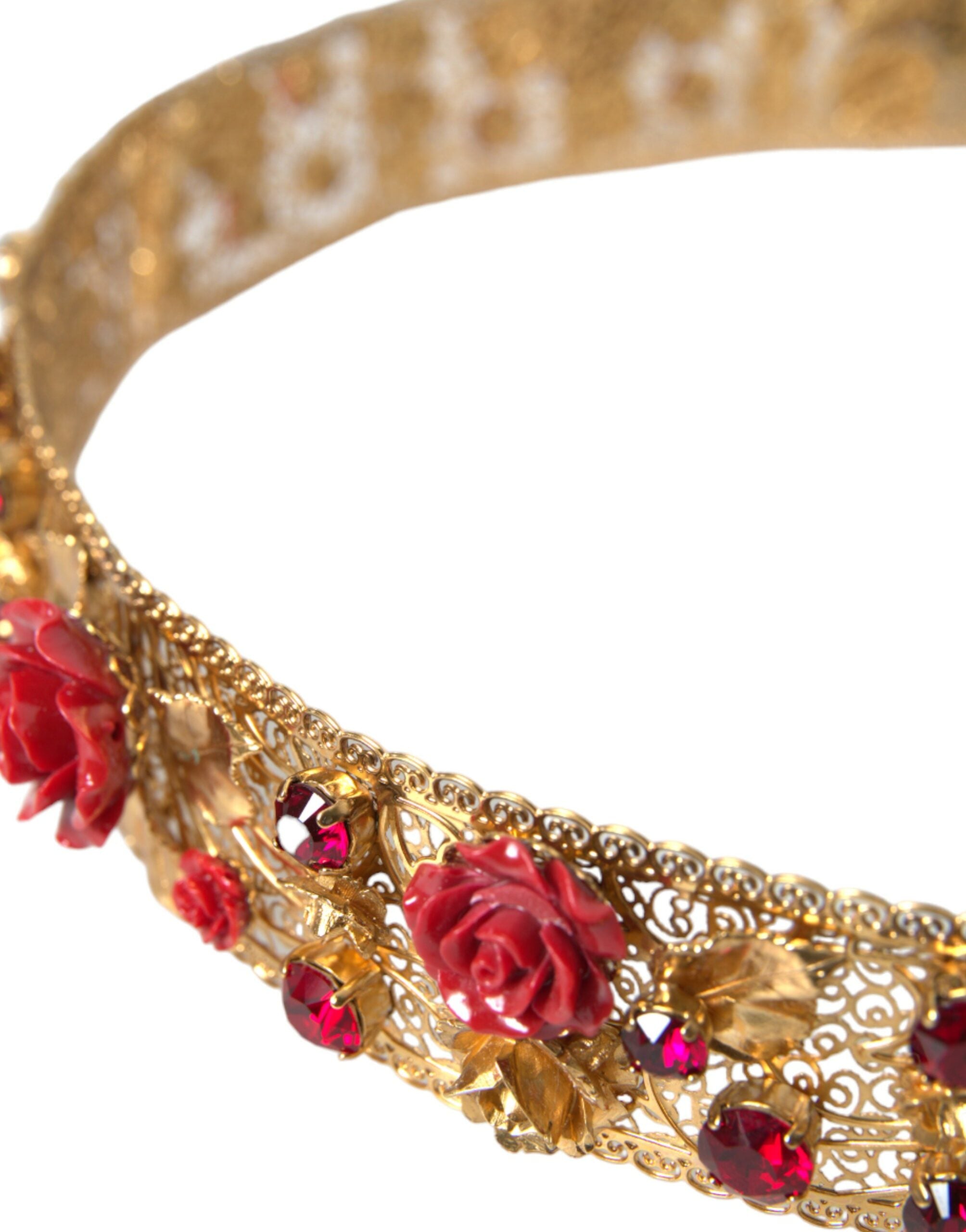 Ζώνη μέσης με κρύσταλλο κόσμημα Dolce &amp; Gabbana Gold Brass Red Roses